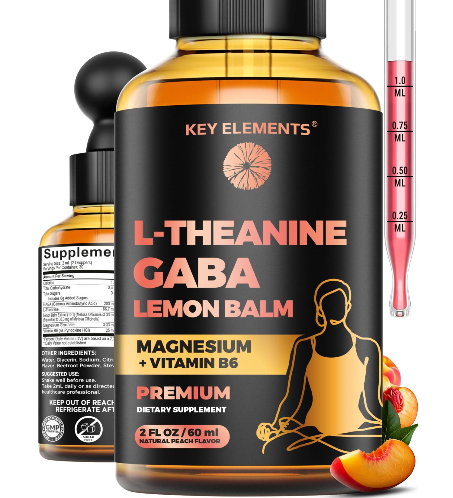 L Theanine and GABA Supplements | GABA Calming with Lemon Balm Extract, L-Theanine and Magnesium with B6 | Liquid GABA L Theanine Supplements | Stress Relief & Relaxation GABA Drops - Buy Online on GoSupps.com