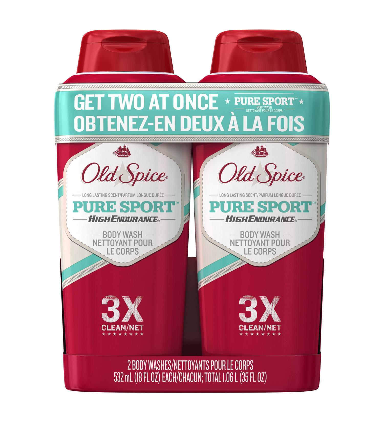 Old Spice High Endurance Pure Sport Scent Men's Body Wash Twin Pack 36 Fluid Ounce