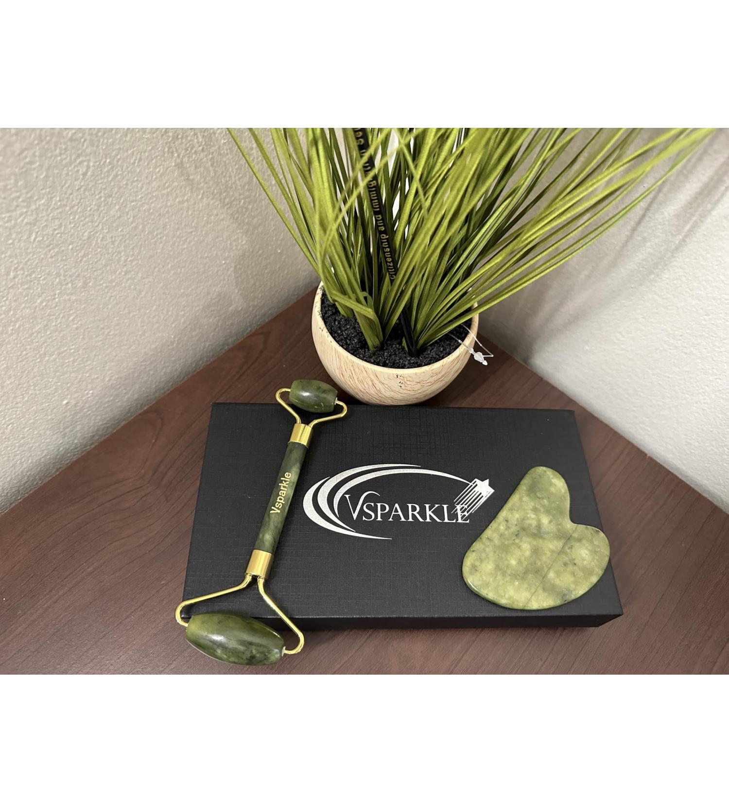 Premium Rose Quartz Jade Roller & Gua Sha Set - Natural Face Beauty & Relaxation (Green) - International Shipping Available - Buy Online on GoSupps.com