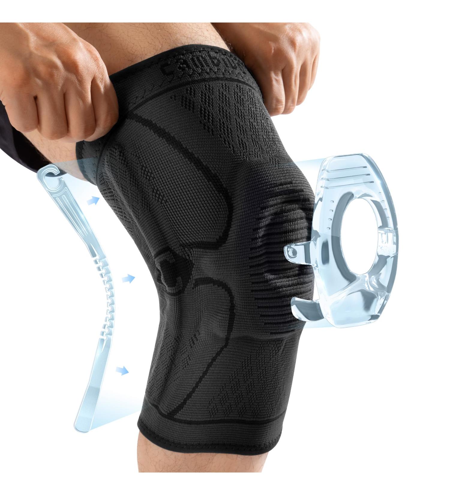 Cambivo Kniebandage Compression Knee Support for Men with Side Stabilizers & Patella Gel Pad Ideal for Meniscus Arthritis Black - Buy Online on GoSupps.com