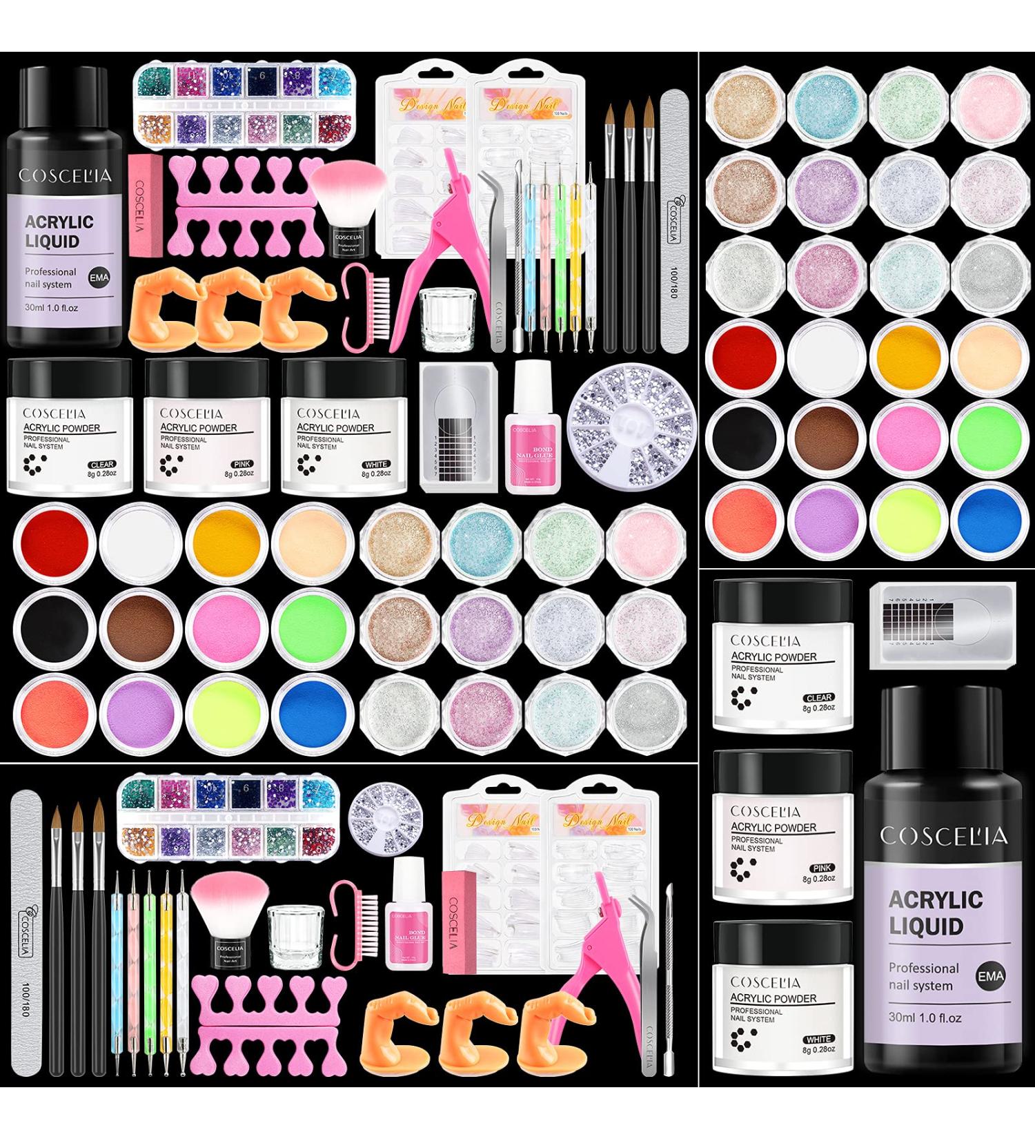 Complete Acrylic Nail Kit for Beginners - 27 Colors Glitter Powder, Monomer Liquid, Tips, Brush - Nail Art Supplies & Manicure Tools for Starter - RJ0176 - Buy Online on GoSupps.com