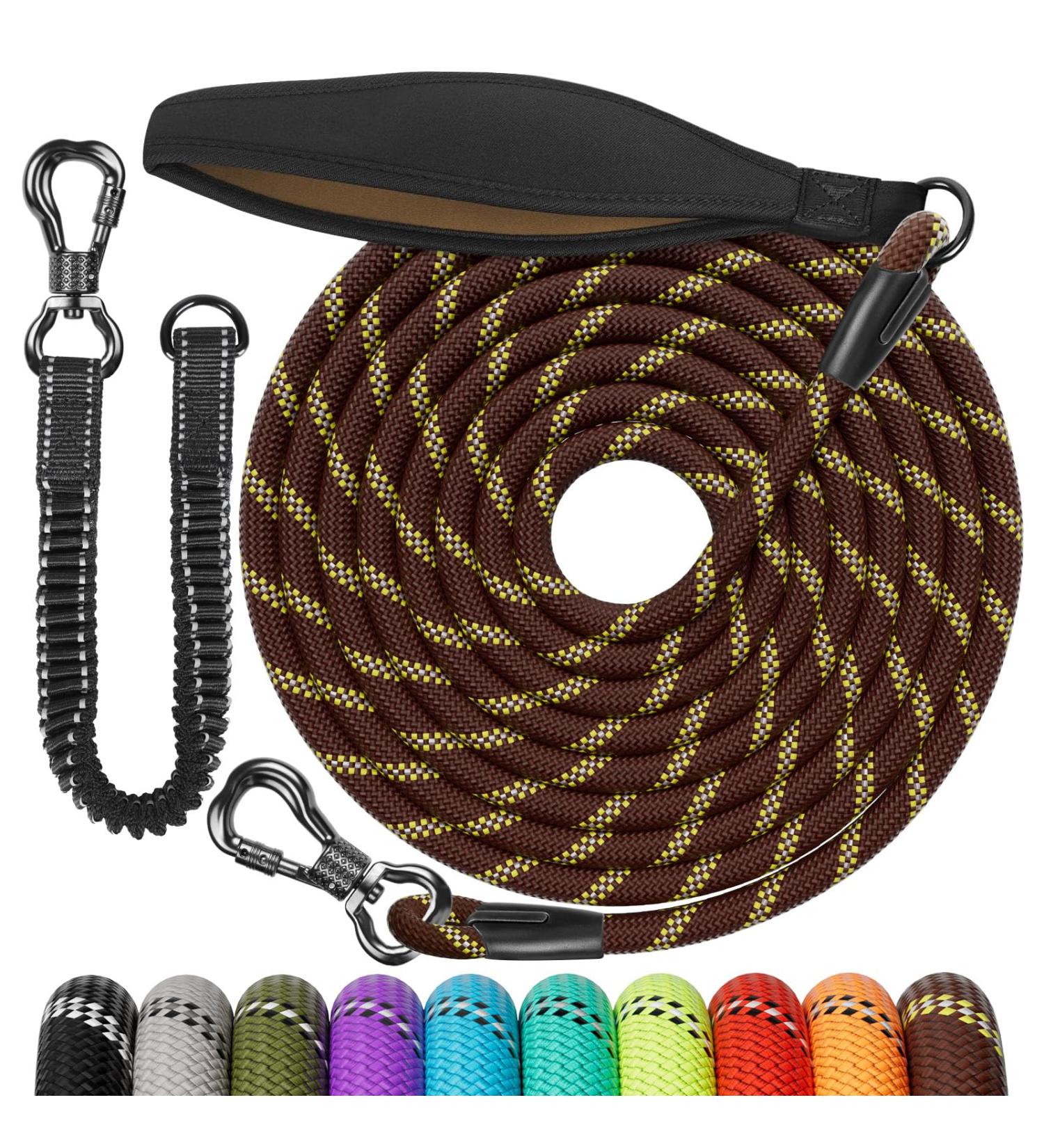 Aystkniet Bungee Dog Leash - Shock-Absorbing Padded Handle Reflective 3m-30m for Medium & Large Dogs - Durable Brown Drag Line - Buy Online on GoSupps.com