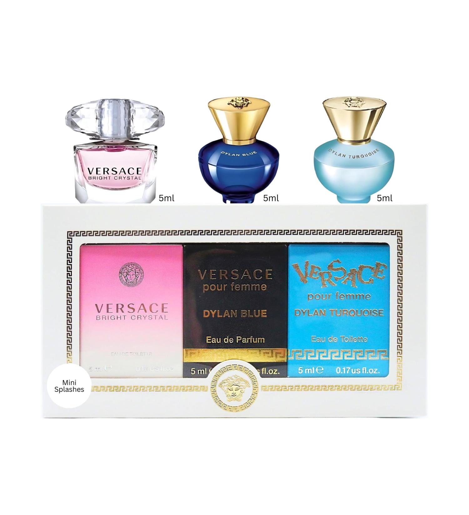 Versace 3 Pcs Mini Set For Women (Individual Box): Dylan Turquoise 5 Ml Eau De Toilette + Dylan Blue 5 Ml Eau De Parfum + Bright Crystal 5 Ml Eau De Toilette Eros Dylan Blue Eau Fraiche - Buy Online on GoSupps.com