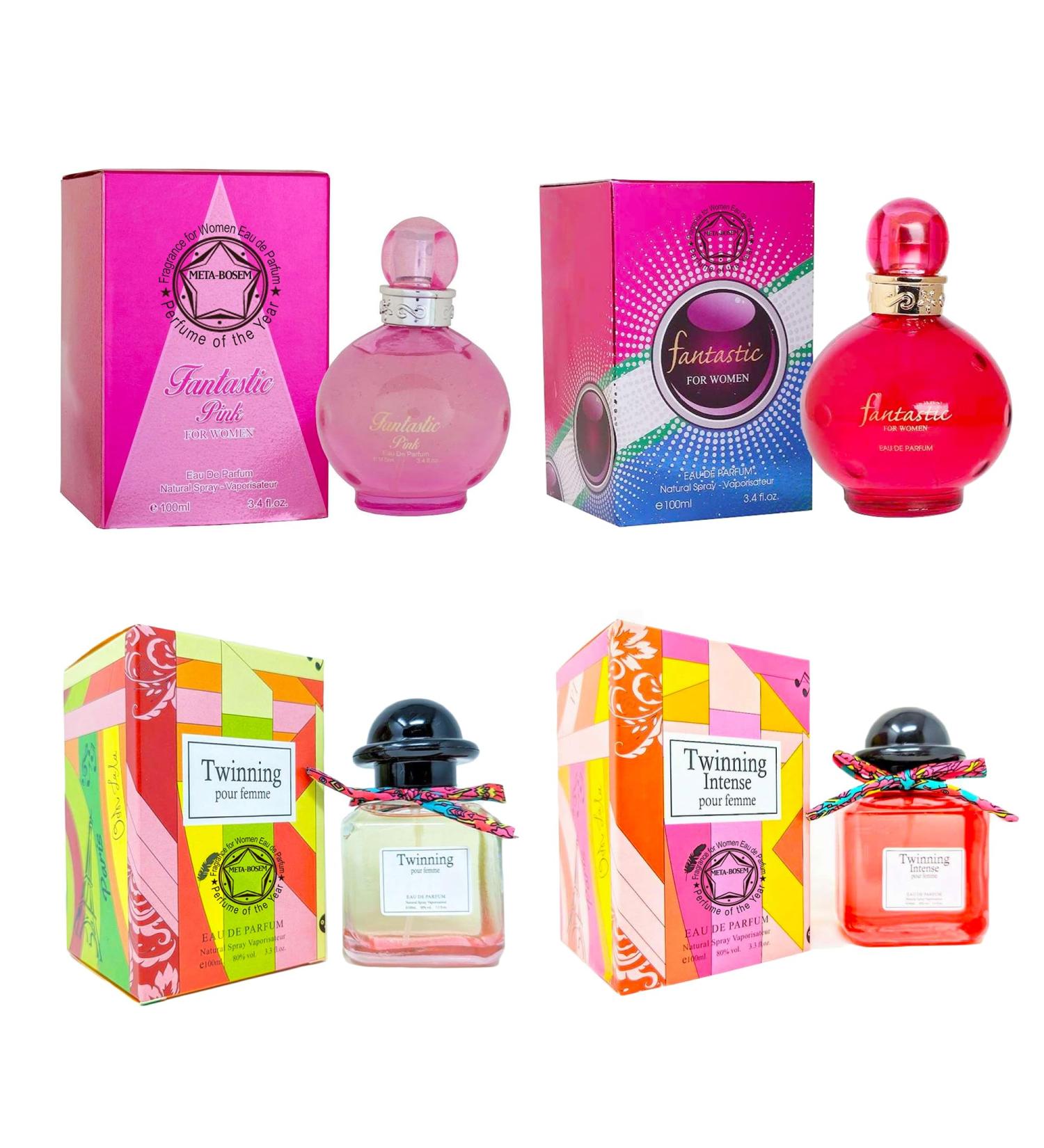 META-BOSEM 4-Pc (Fantastic+Fantastic Pink+Twinning+Twinning Intense) Fragrance for Women Collection Bottle Eau de Parfum Natural Spray - Fresh Scent (Pack of 4) Each 3.4 Fl Oz Total 13.6 Oz - Buy Online on GoSupps.com