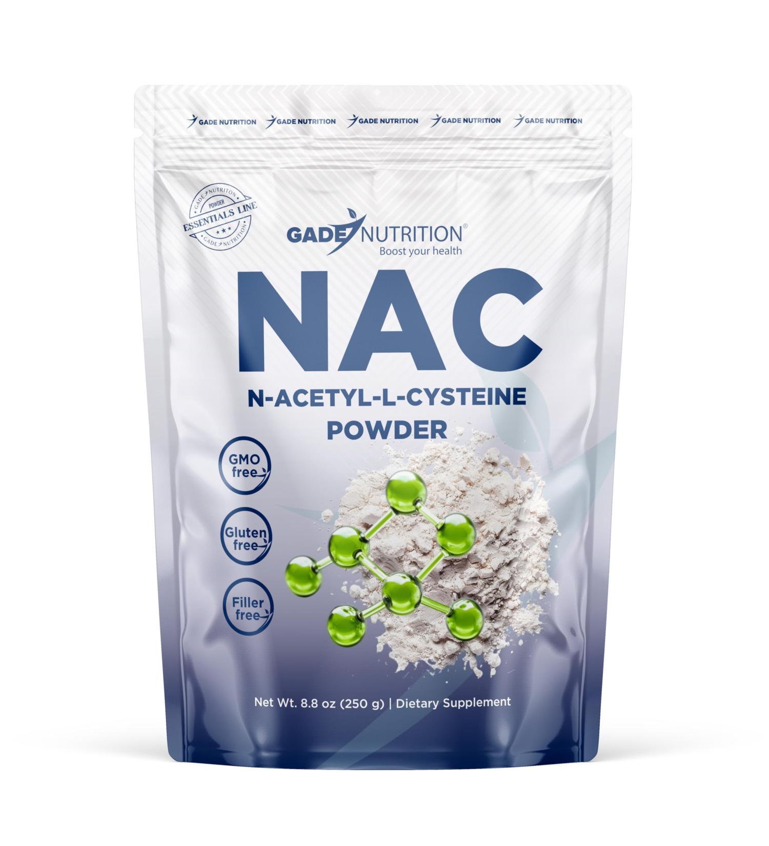 Gade Nutrition NAC Powder - N-Acetyl-Cysteine | Potent Antioxidant Support | 250g (8.8 oz), 600mg per Serving, 416 Servings | Non-GMO, Gluten-Free, Dairy Free, Vegan | USA Made - Buy Online on GoSupps.com