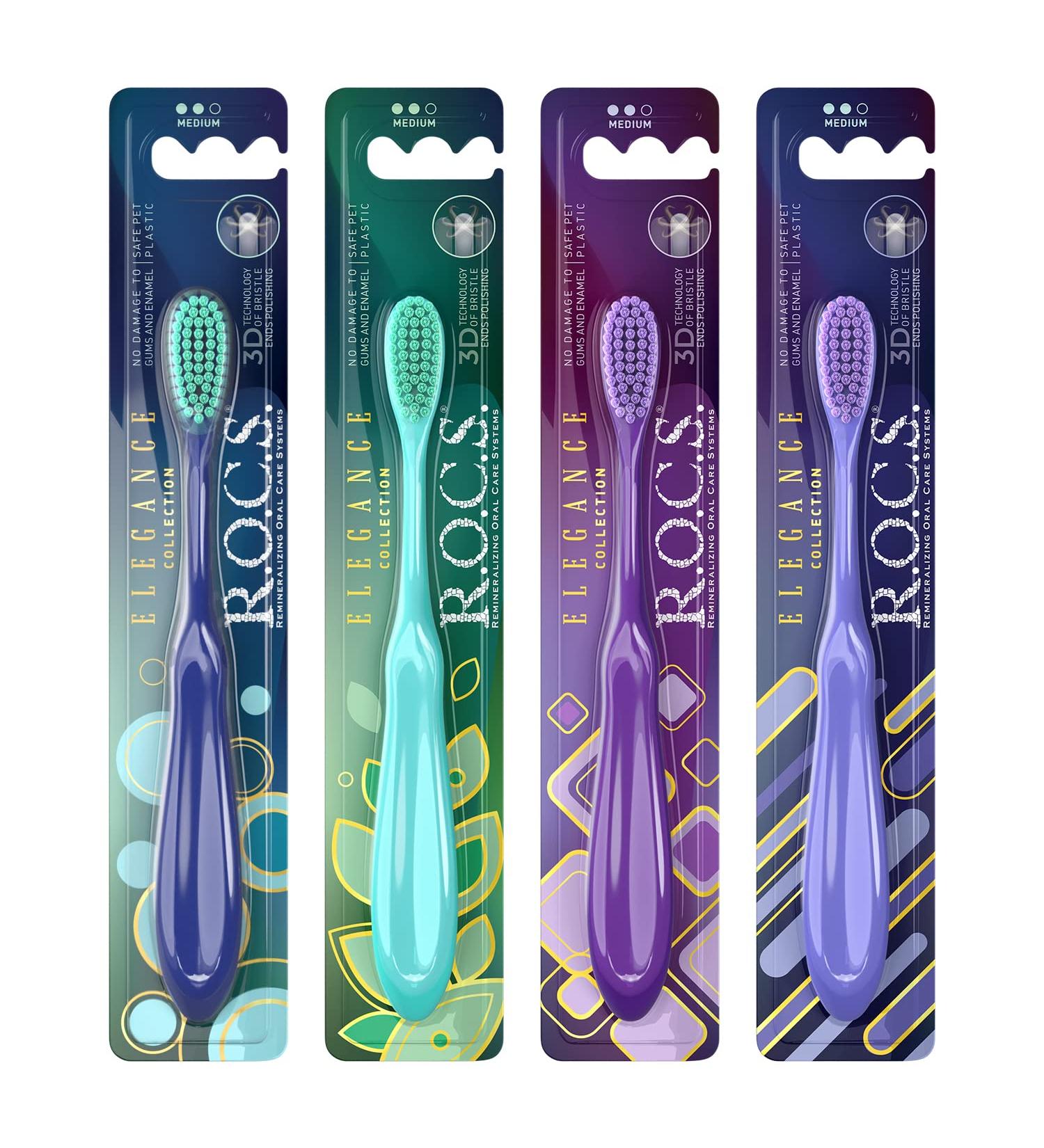 ROCS Toothbrush Elegance - Medium Firmness Comfortable Handle Colorful Design - International Shipping Available - Buy Online on GoSupps.com