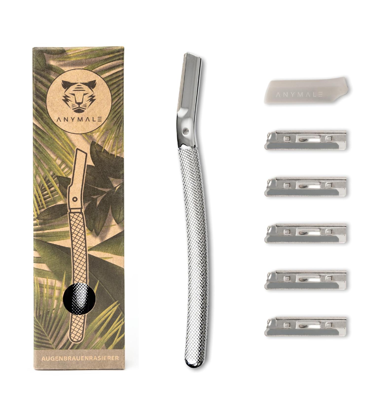 Anymale Eyebrow Razor with 5 Blades | Dermaplaning & Facial Hair Remover for Men & Women | Silver 3 - Perfect for Fluffy Hair - Buy Online on GoSupps.com