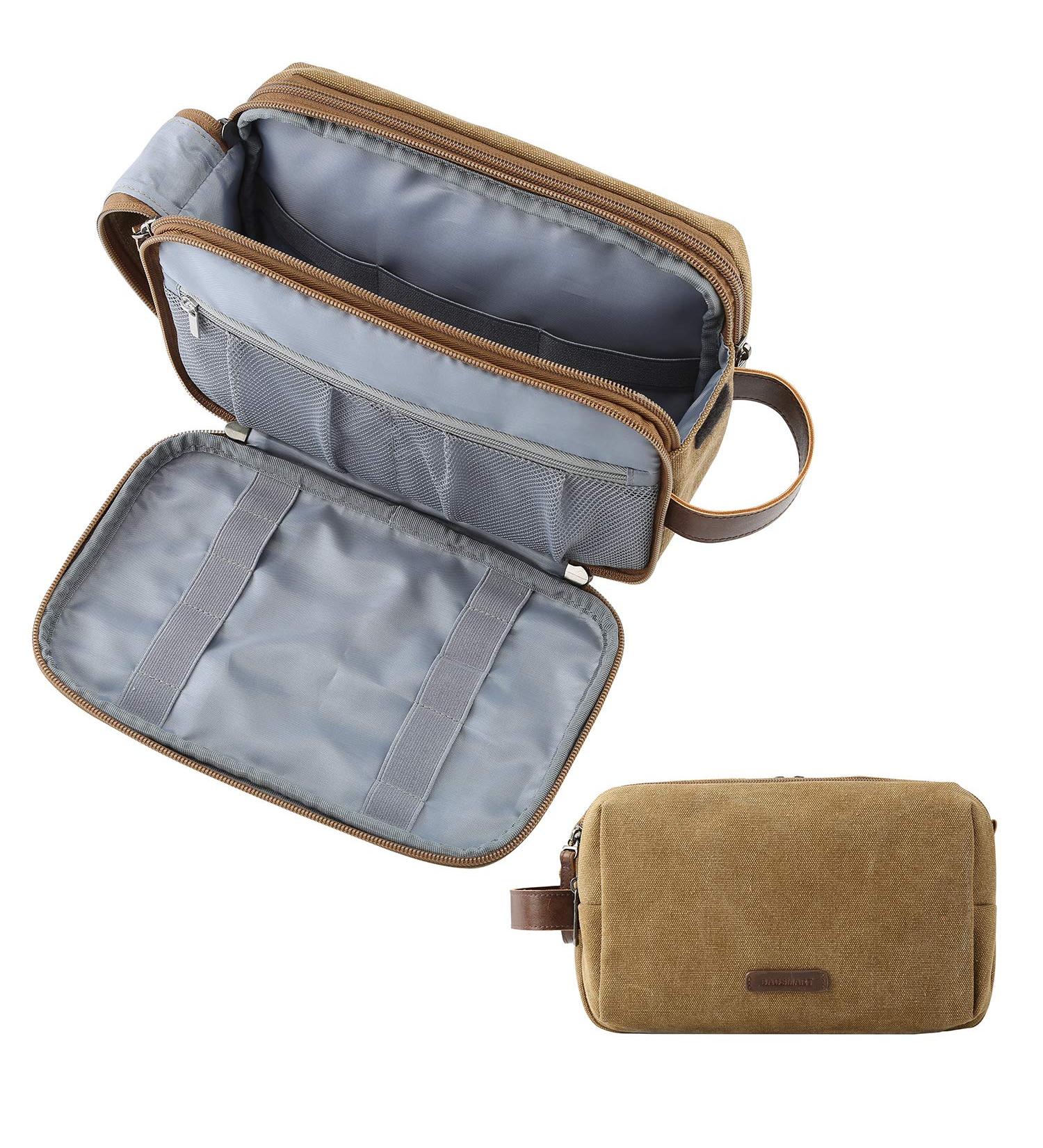BAGSMART Men's Travel Toiletry Bag Organizer - Water-Resistant Dopp Kit for Shaving & Toiletries - Khaki Canvas - Medium - Buy Online on GoSupps.com