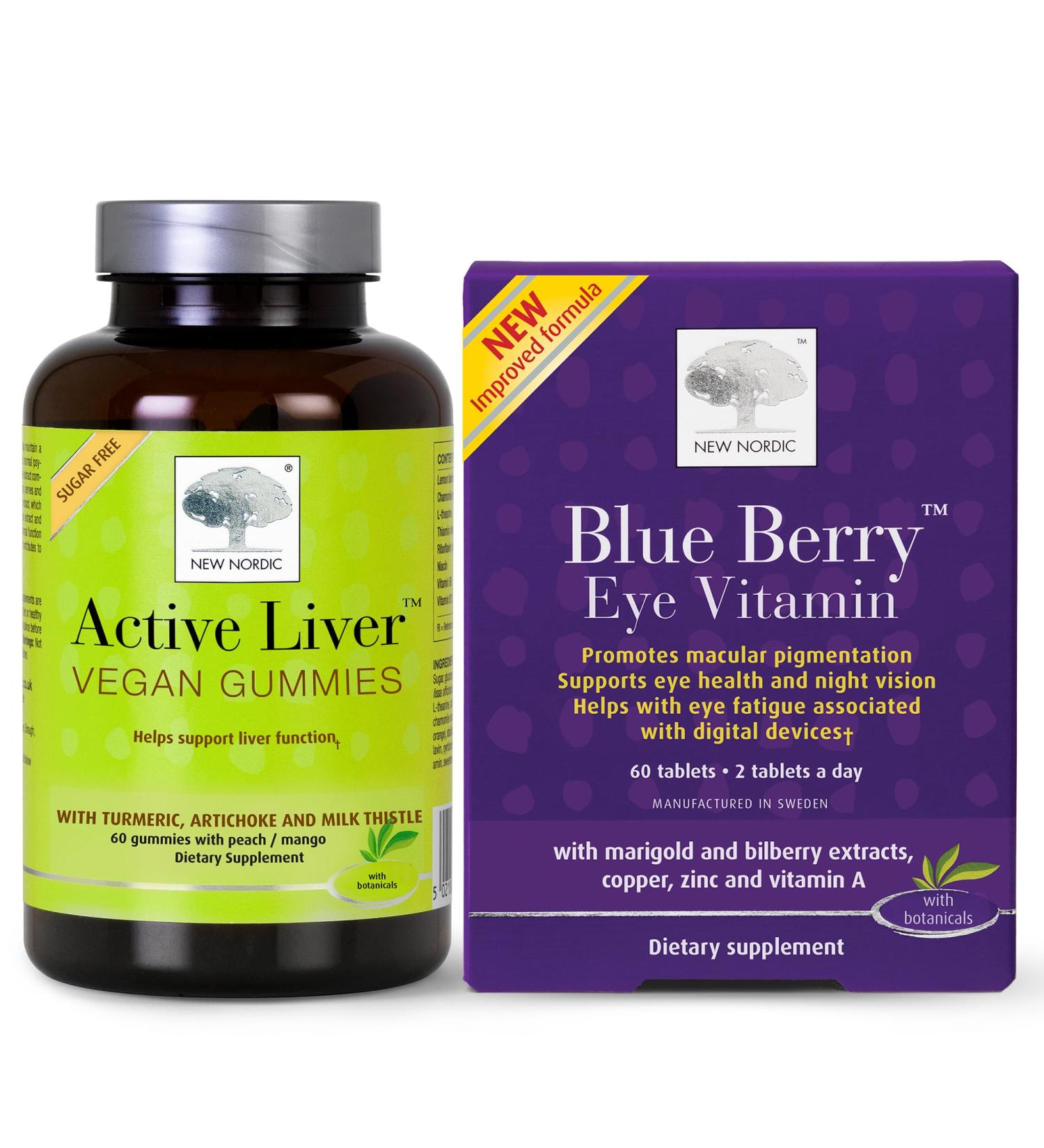 NEW NORDIC Liver & Eye Support Bundle Active Liver Gummies with Milk Thistle Plus Blue Berry Eye Vitamin Tablets - Buy Online on GoSupps.com