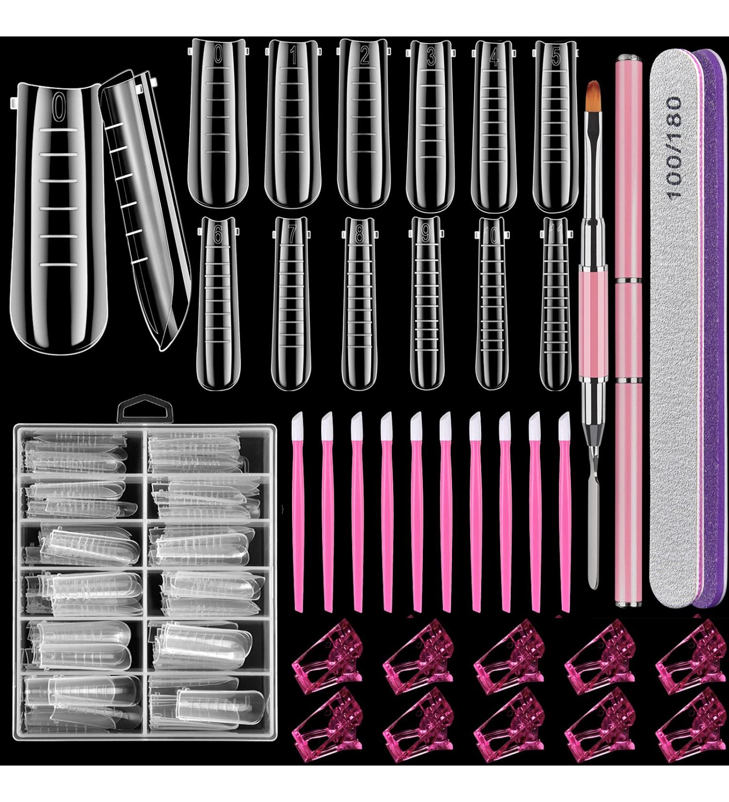 TsMADDTs Dual Nail Forms Set - 120 Pcs Clear Coffin Nail Extension Forms with Clips, Brush, Files, Pushers, and Mold Kit - Pink - Buy Online on GoSupps.com