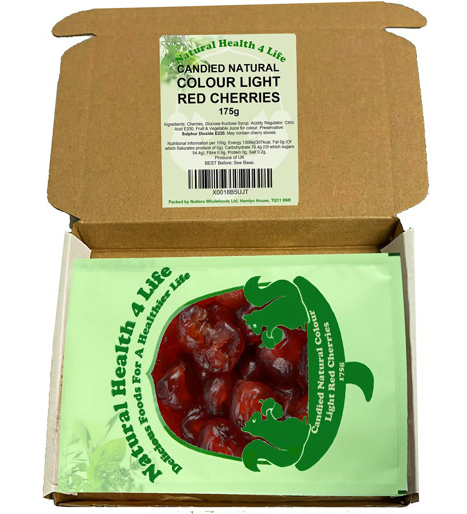 Natural Health 4 Life Cake Baking Ingredients Candied Whole Natural Light Red Coloured Glace Cherries 175 g in Bag (1 Bag) - Buy Online on GoSupps.com