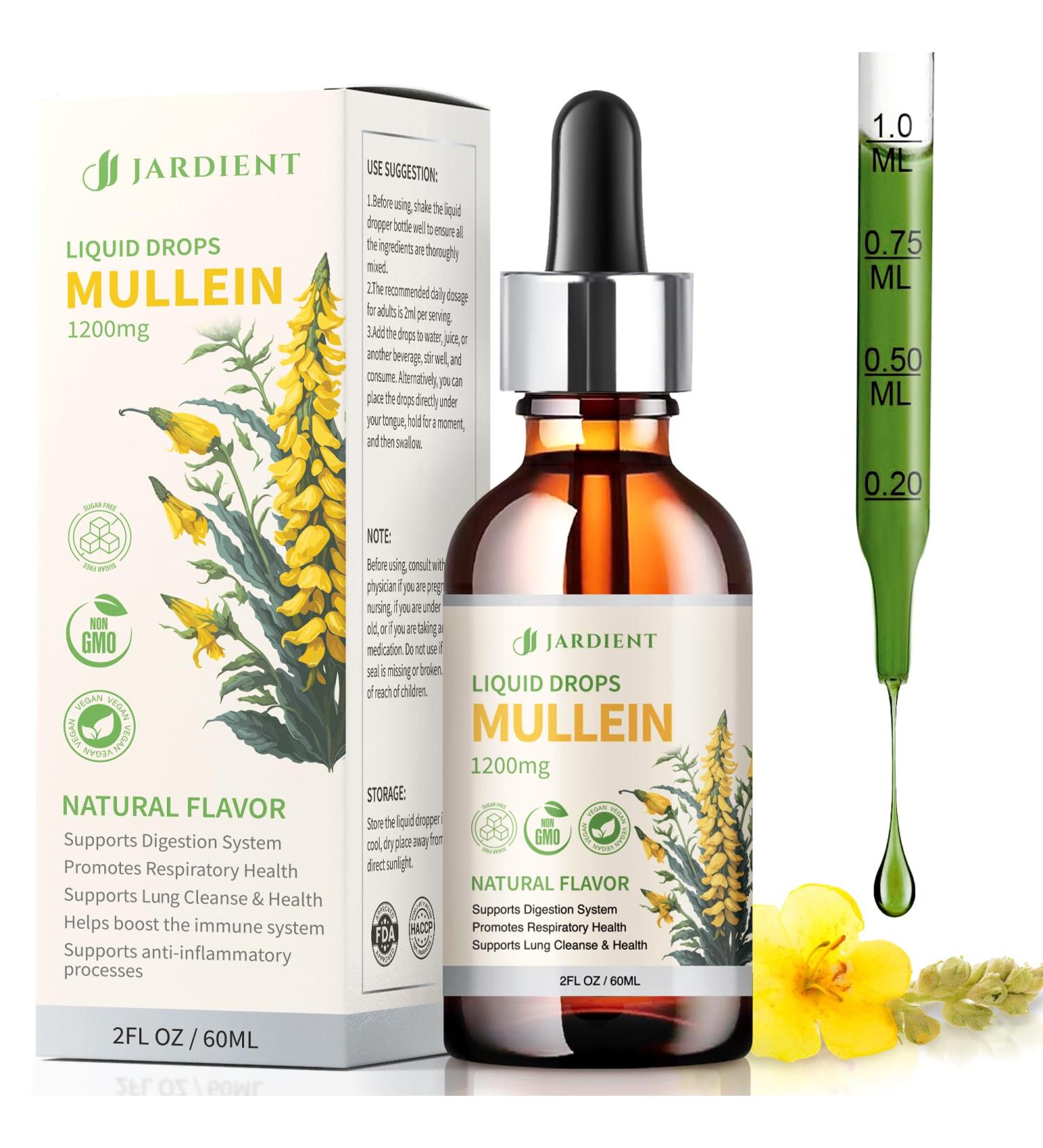 Organic Mullein Drops for Lungs Natural Lungs Detox & Immune Support | Mullein Leaf Extract 2fl.oz - Buy Online on GoSupps.com