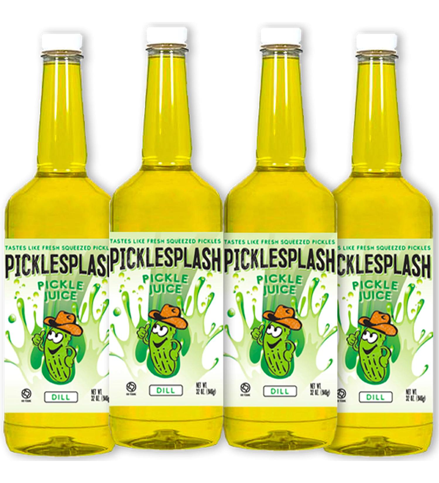 PickleSplash - Dill Pickle Beverage - Sports Hydration Drink for Leg and Muscle Cramps  Pickle Brine  Cooking  Marinade  Cocktail Mixer - 32 oz. Per Bottle (4 Pack) 32 Fl Oz (Pack of 4) - Buy Online on GoSupps.com