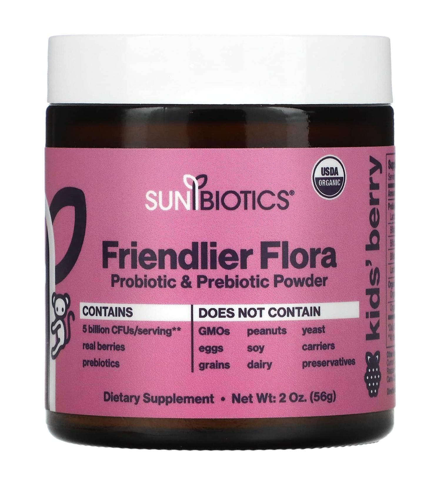 Sunbiotics Just 4 Kids! Potent Probiotics with Organic Prebiotics Powder Bountiful Berry 5 Billion 2 oz (57 g)