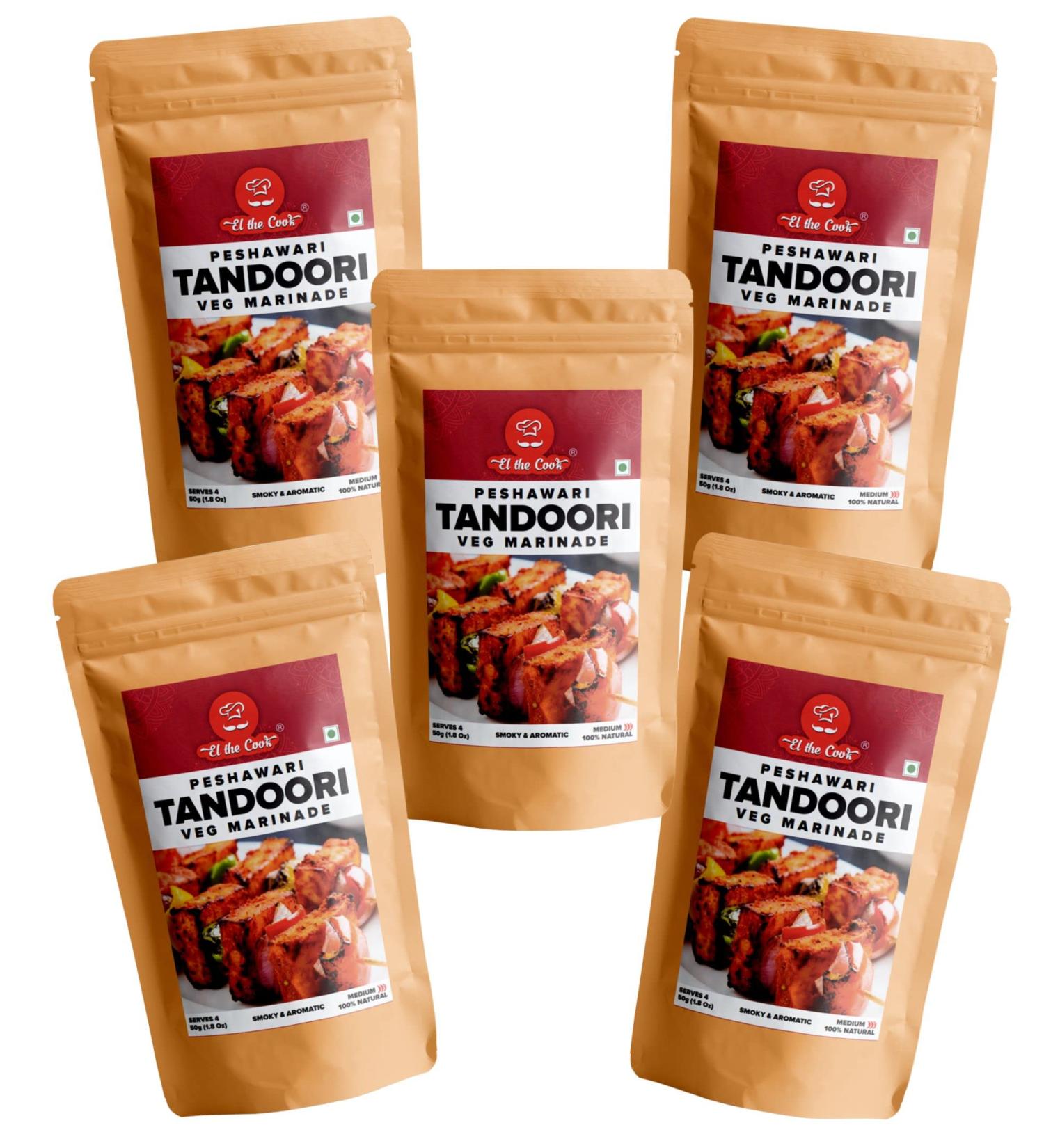 EL The Cook Tandoori Veg Marinade | Smoky & Spicy Indian Spice Seasoning Paste/Rub for Paneer/Vegetable Grill/BBQ | Simply coat and Cook | Vegetarian Gluten Free | 1.7oz 5 Pack Tandoori Vegetarian - Buy Online on GoSupps.com