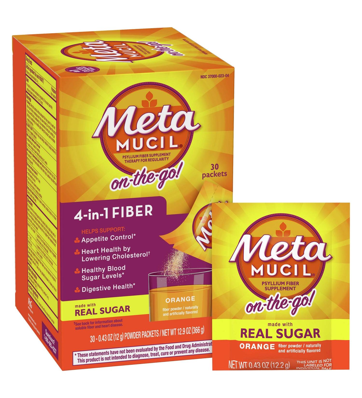 Metamucil On-the-Go Psyllium Husk Fiber Supplement 60 Packets - Orange Flavored 4-in-1 Fiber for Digestive Health - Buy Online on GoSupps.com