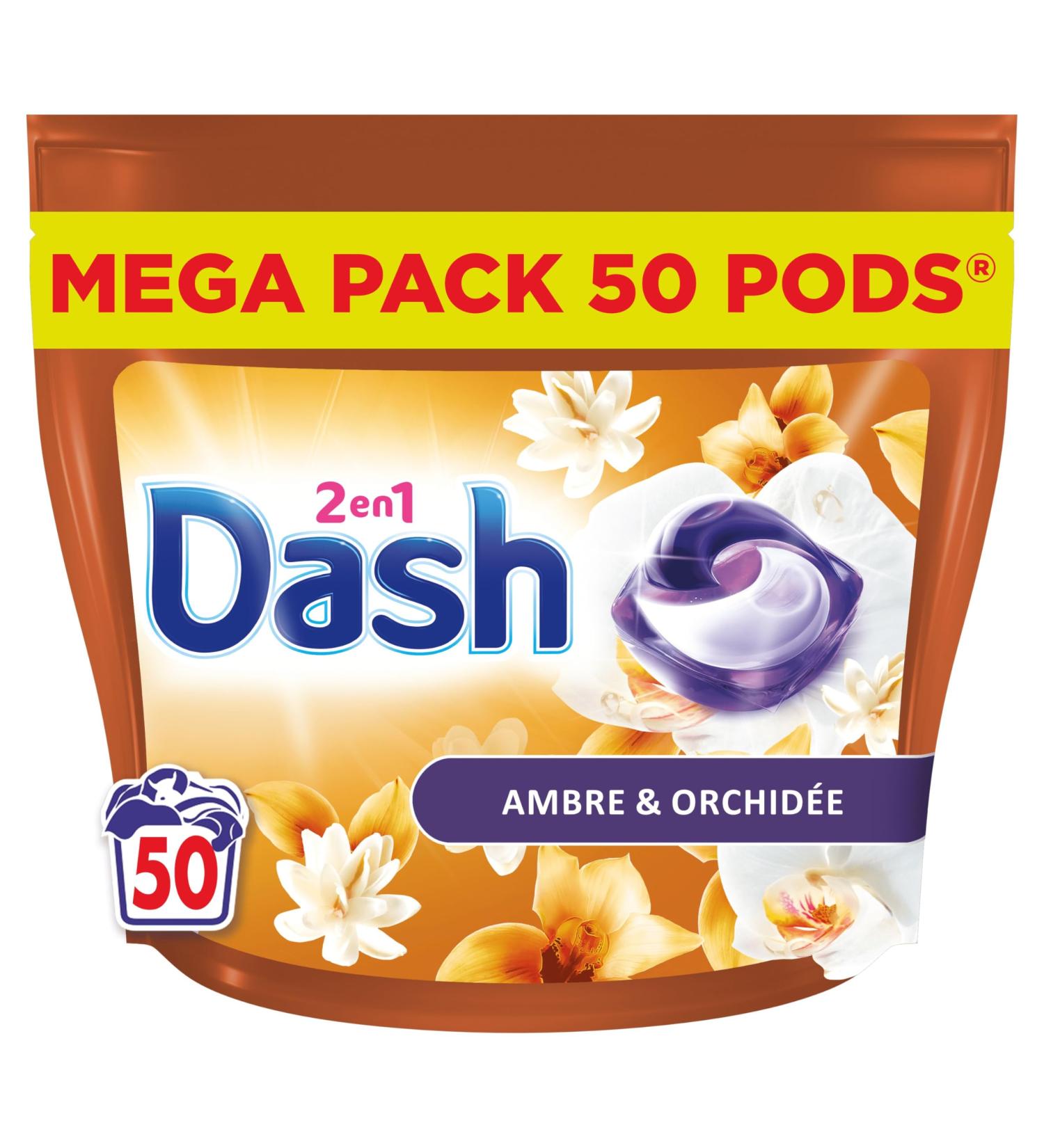 Ariel Dash 2-in-1 Pods Laundry Capsules 50 Washes Amber and Orchid Ultra Cleaner and Long-Lasting Freshness Removes Dirt - Buy Online on GoSupps.com