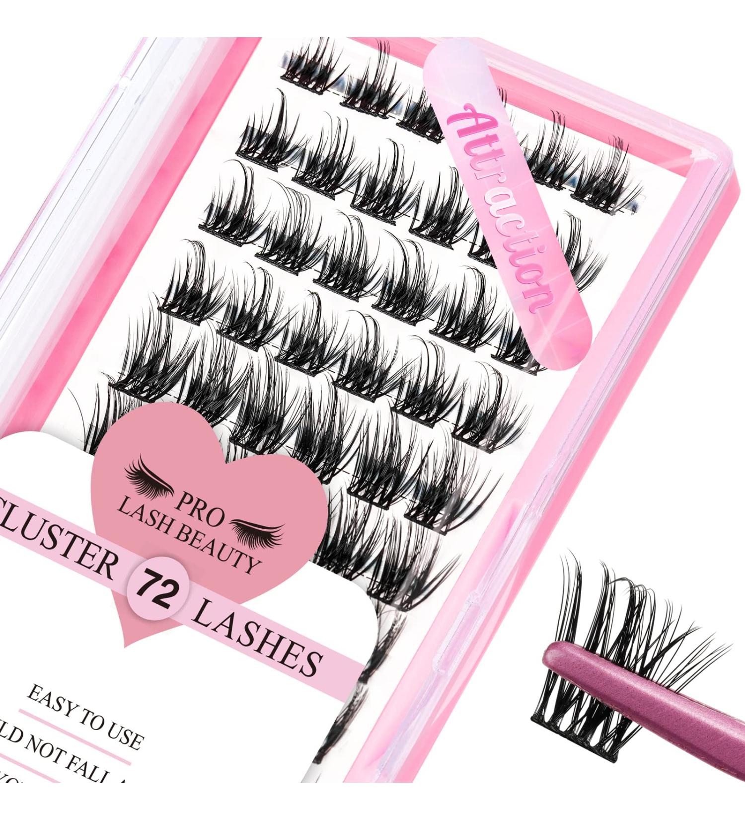 72 Pcs Cluster Lashes DIY Eyelash Extensions - Attraction D-12mm | Easy to Apply Individual Lashes for Home Use - Buy Online on GoSupps.com