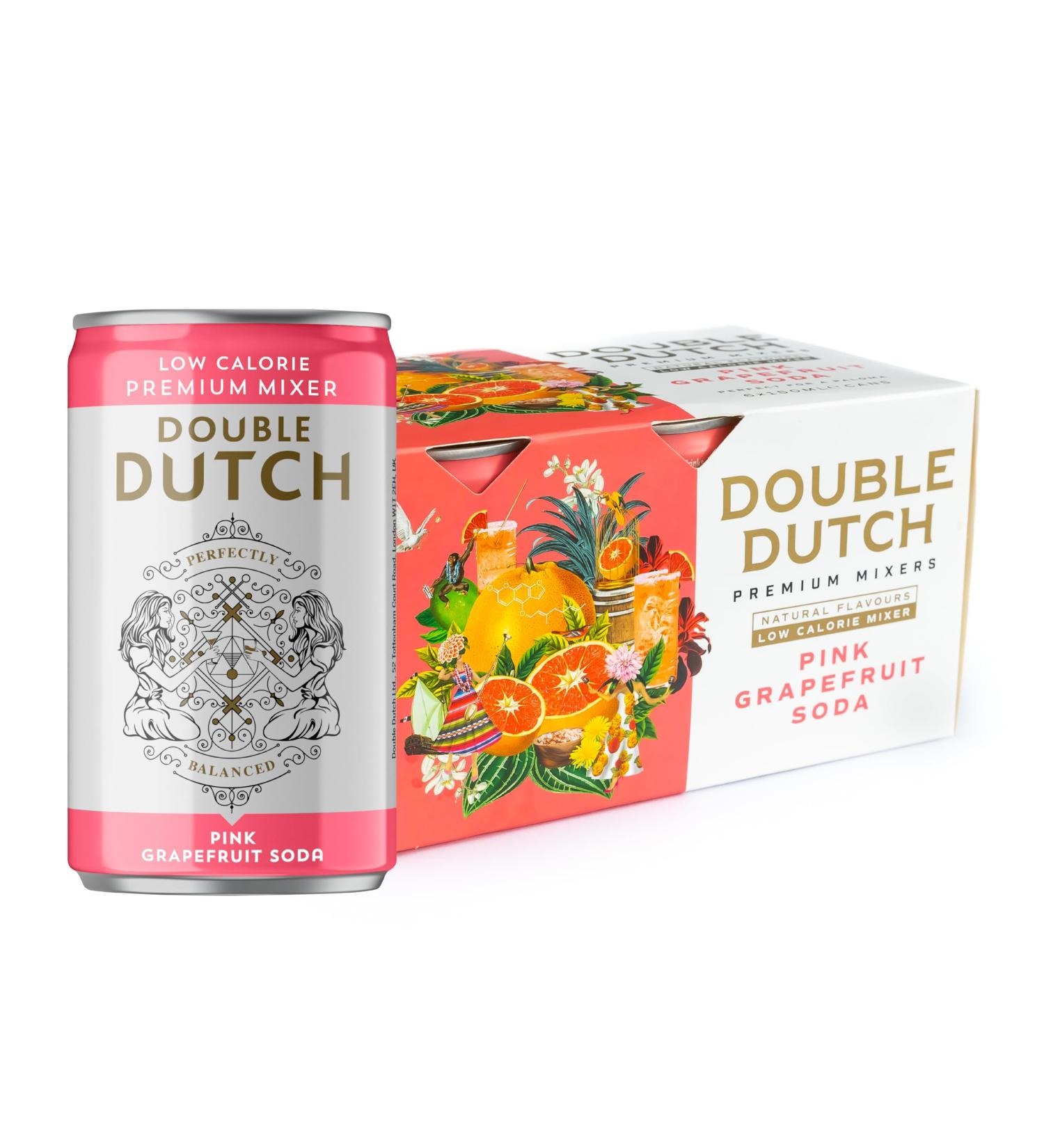 DOUBLE DUTCH Pink Grapefruit Soda | 6 x 150ml cans | Low Calorie Perfect Mixer for Cocktails No Artificial Colours Preservatives or Flavours (Pack of 6) 150 ml (Pack of 6) Pink Grapefruit - Buy Online on GoSupps.com