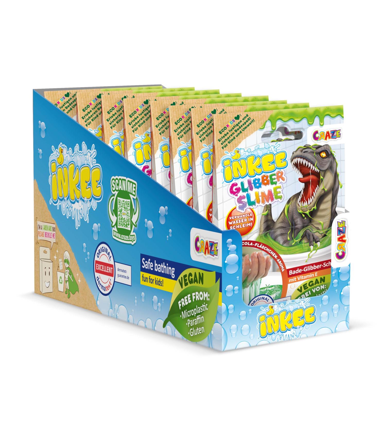 Inke Bath Slime Dino Set - 10x100g Neon Green Bathing Powder with Vitamin E & Cola Aroma - Gigantic Glibber Mucus Fun for Kids - Buy Online on GoSupps.com