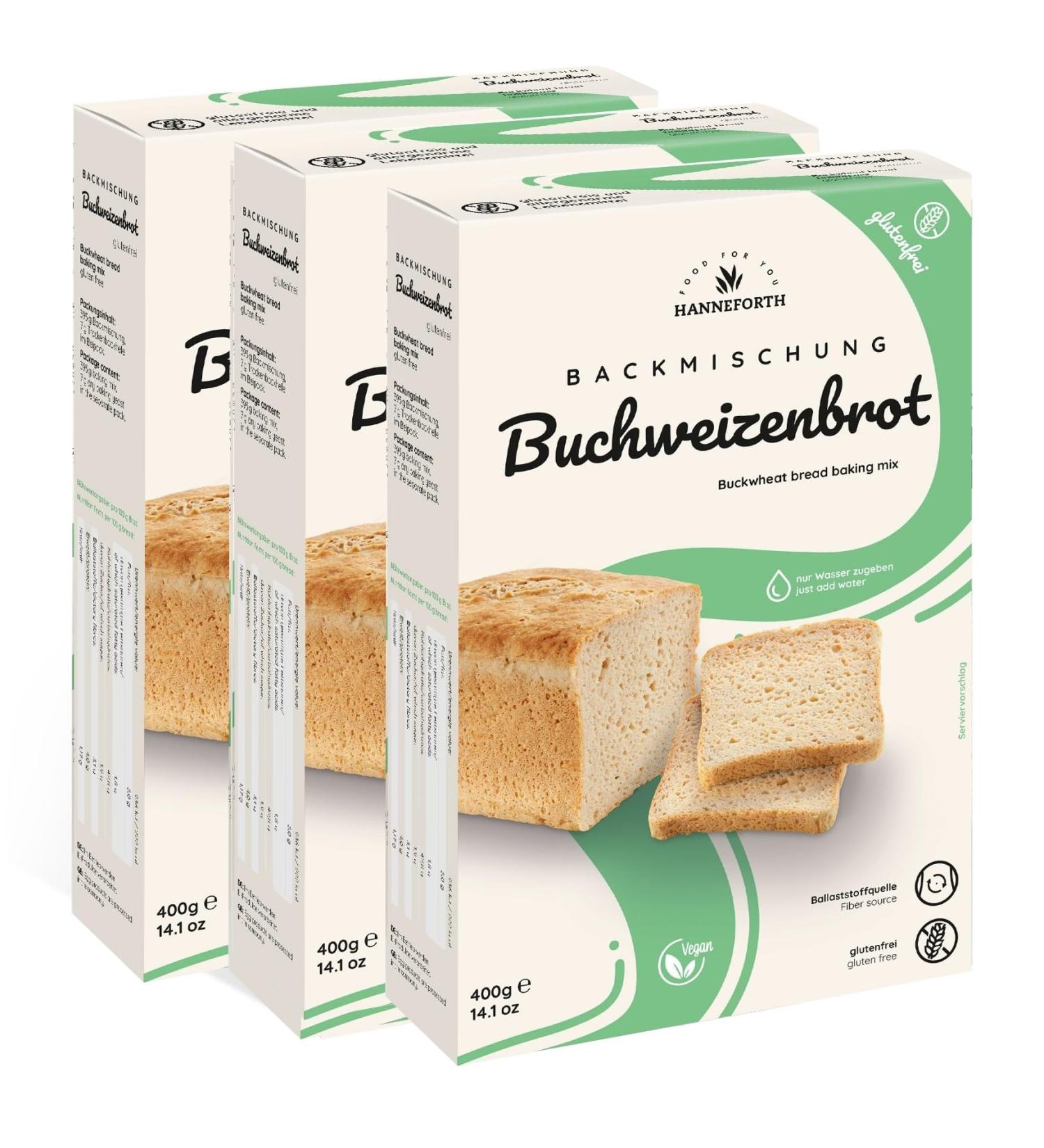Glutenfree baking mixture buckwheat bread 3 x 400g Hanneforth - Buy Online on GoSupps.com