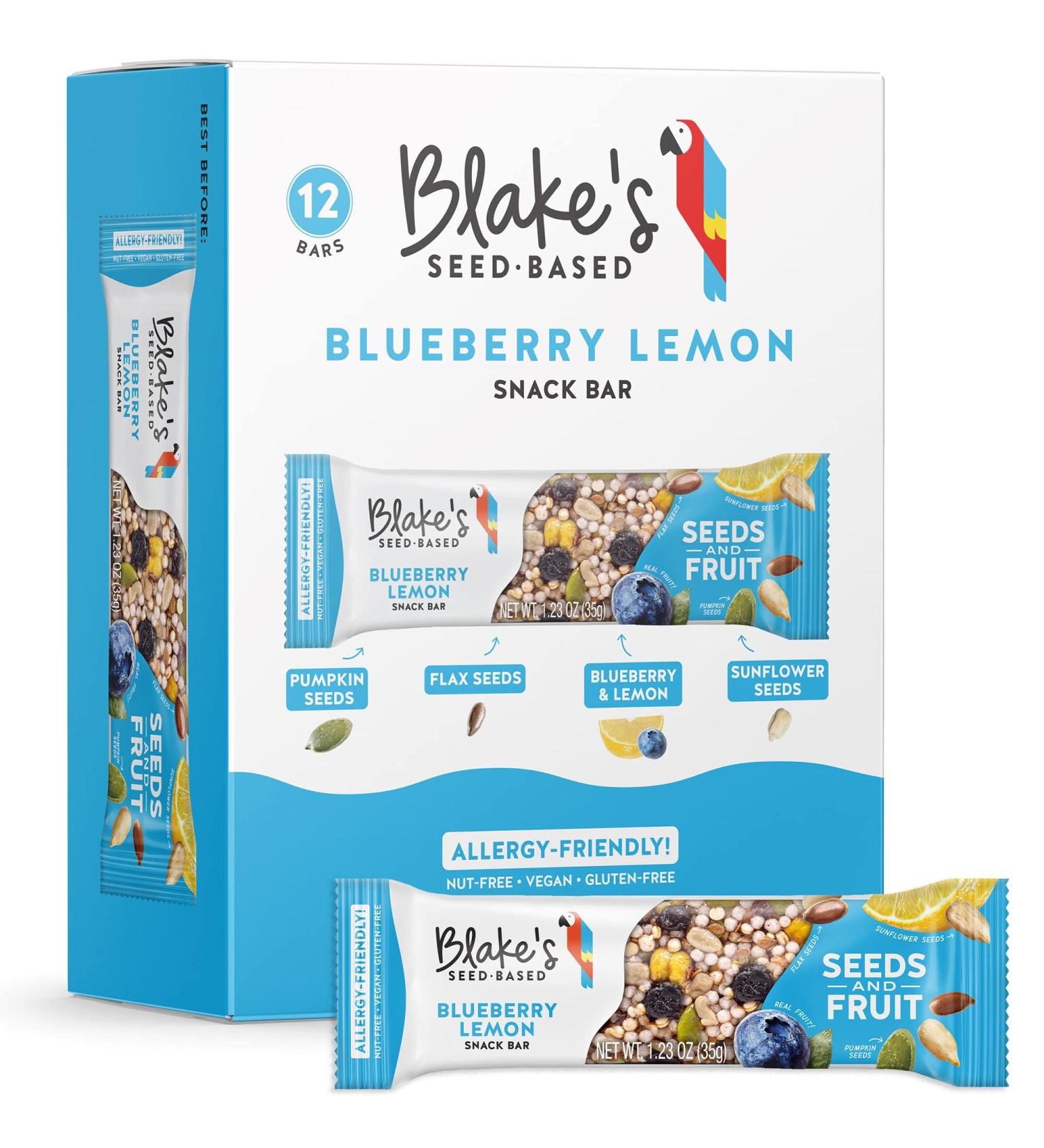 Blake's Seed Based Blueberry Lemon Snack Bars (12 Bars) - Nut Free, Gluten Free, Dairy Free & Vegan - Healthy Snack for Kids & Adults - Organic Fruit Bar - Great Breakfast Option - 12 Count - Buy Online on GoSupps.com
