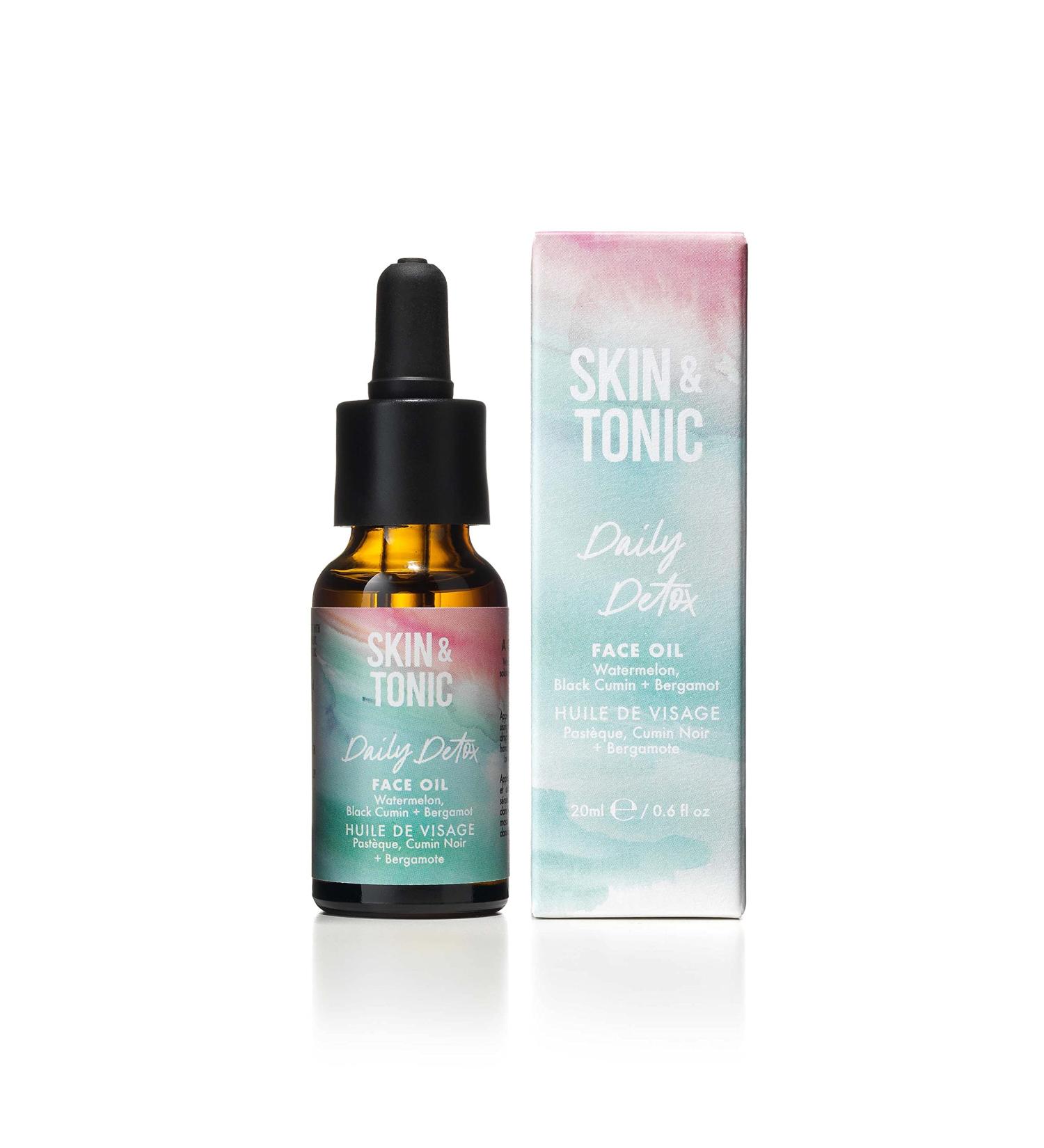 SKIN & TONIC Daily Detox Face Oil Watermelon and Black Cumin Seed Oils For Oily Blemish & Breakout Prone Skin 20ml - Buy Online on GoSupps.com