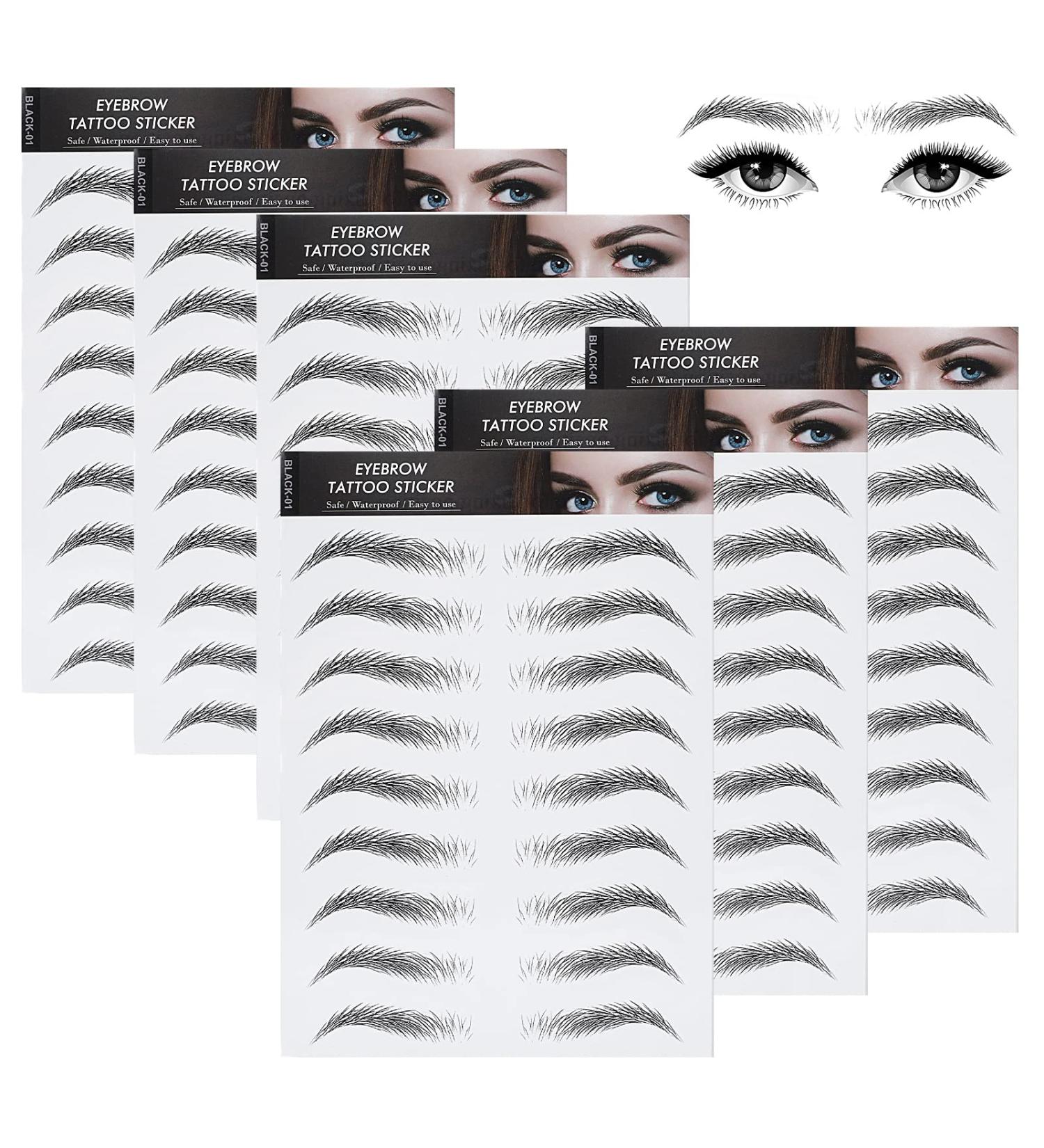 Sibba 6 Sheets Eyebrow Tattoo Sticker Set - Temporary Waterproof Eyebrow Practice Kit for Women (Black) - Buy Online on GoSupps.com