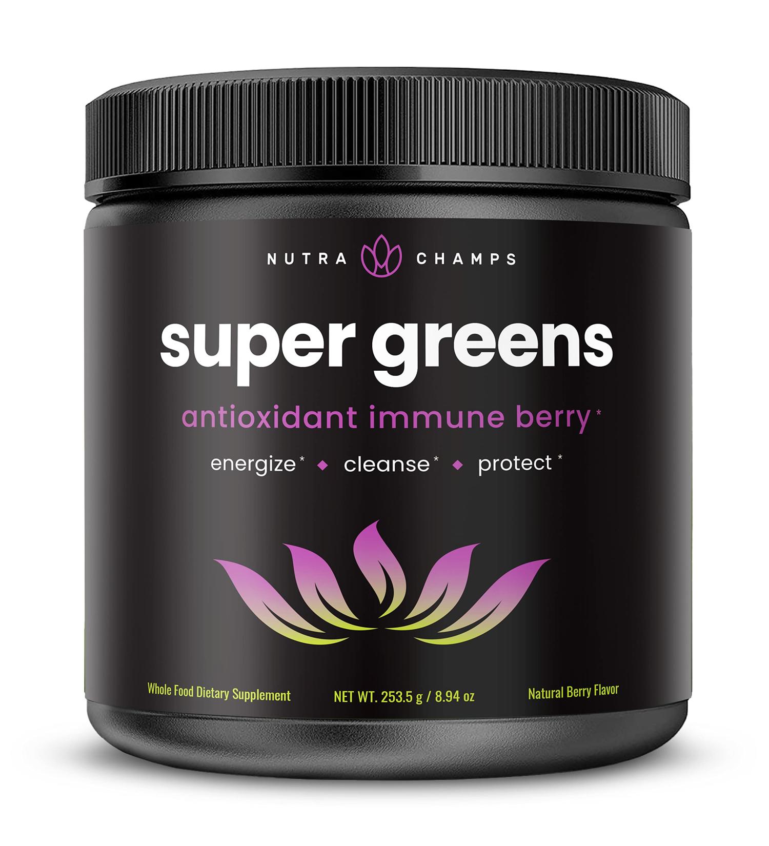 Organic Super Greens Powder | Premium Antioxidant Superfood Supplement with 40+ Greens and Superfoods | Includes Wheatgrass, Spirulina, and Probiotics | Sweet Berry Flavor - Buy Online on GoSupps.com
