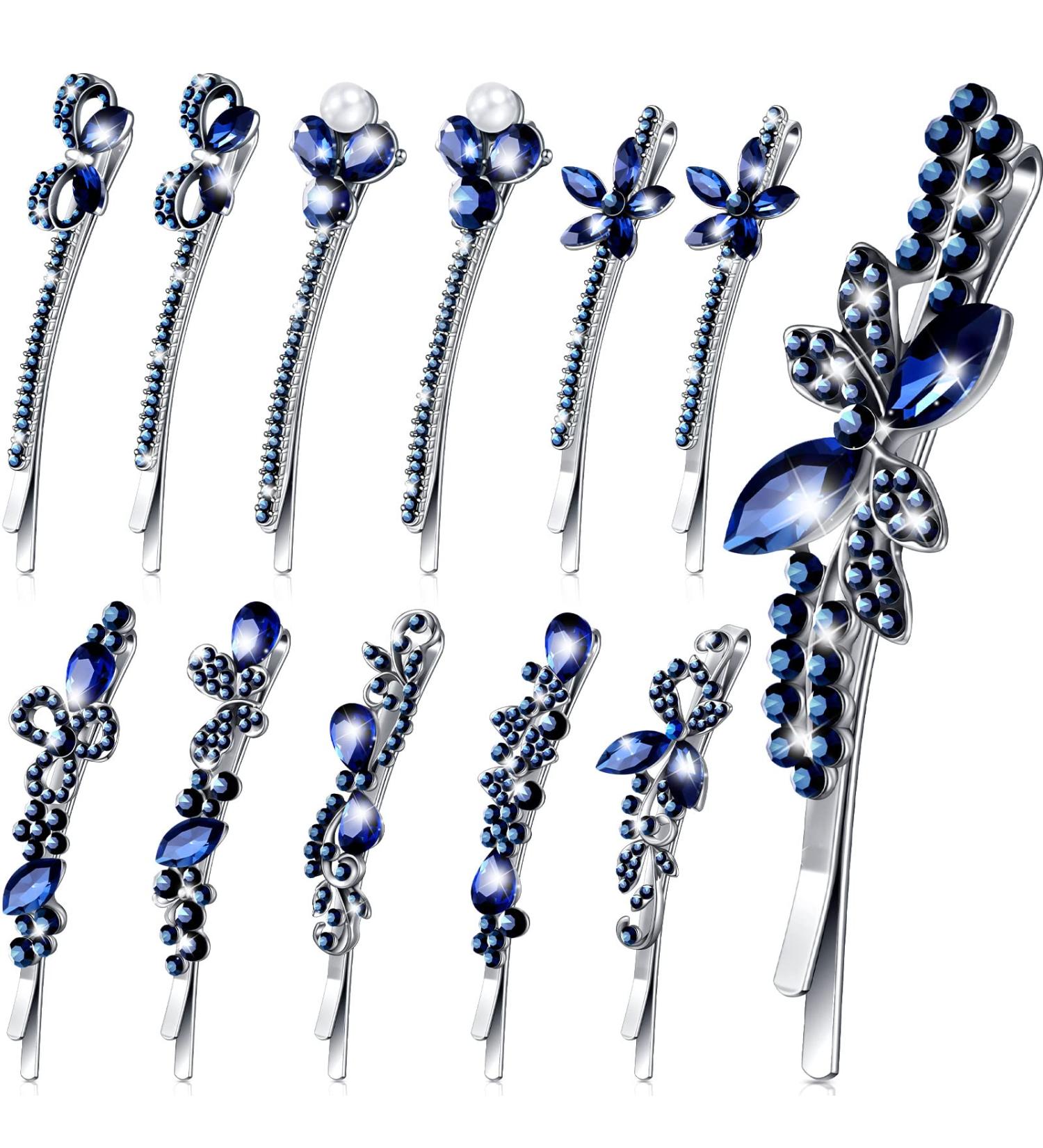 12 Pcs Vintage Blue Crystal Rhinestone Hair Pins - Sapphire Bobby Pins for Wedding - Decorative Navy Blue Hair Accessories for Women - Buy Online on GoSupps.com