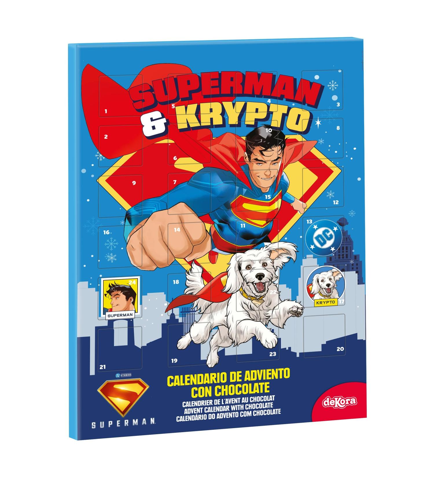 dekora - Calendrier de l Avent Superman & Krypto 50 g Chocolat au Lait Calendrier de No l Enfant DC Comics 24 Surprises Chocolat es Compte Rebours Festif vers No l
