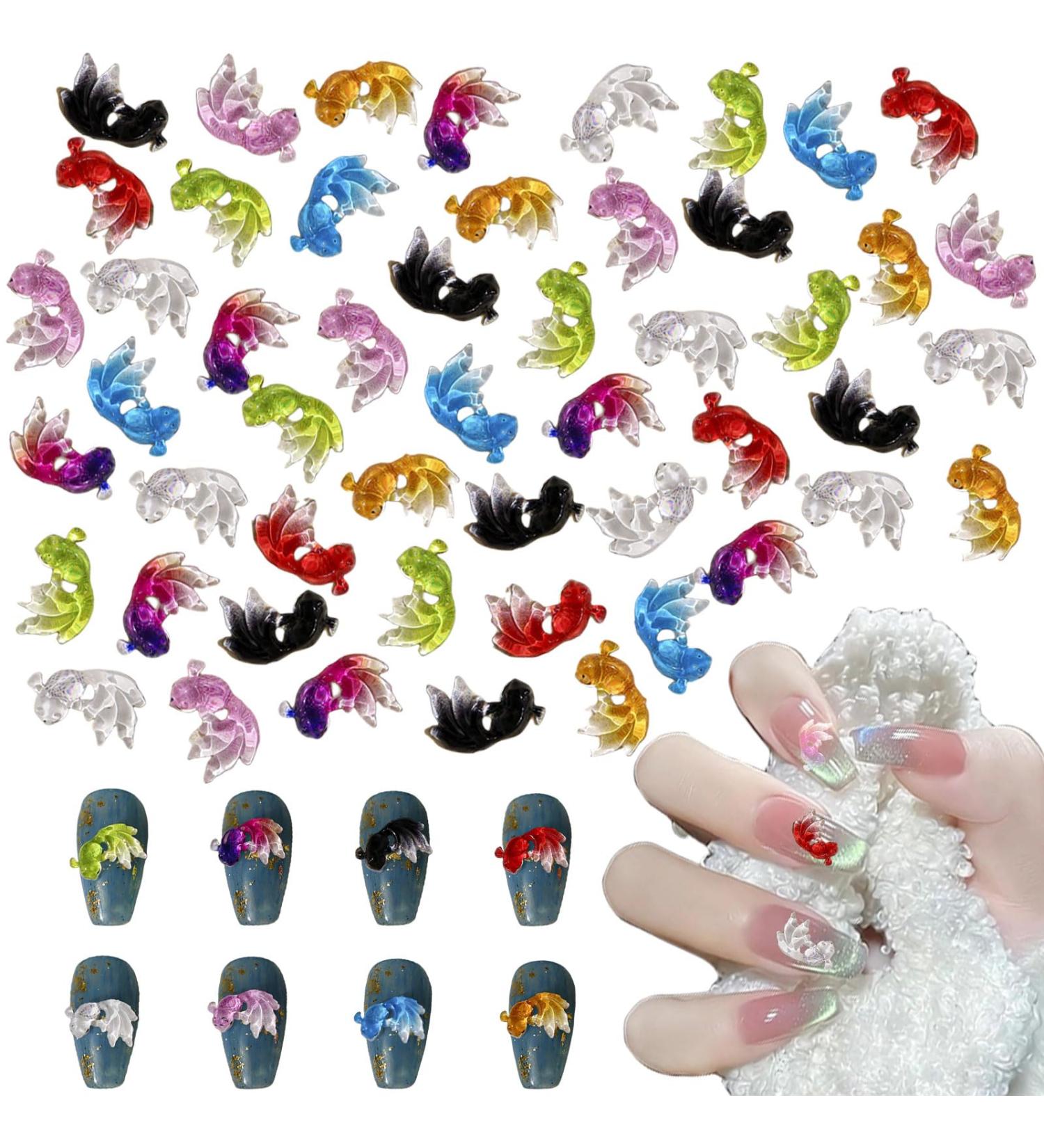Fish Nail Charms 50PCS Mixed Colors 3D Cute Goldfish Nail Art Charms Resin Nail Jewellry Ornaments for Women Girls Nail Art Design Decorations Crafts DIY - Buy Online on GoSupps.com