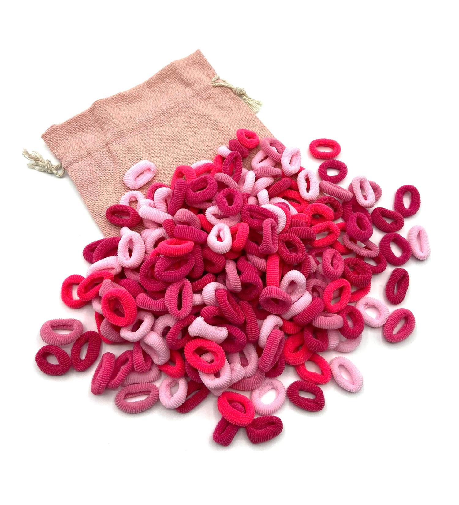 200 Mini Hair Ponios Baby Girls Toddlers Hair Accessories Hair Bobbles Elastics Soft with Linen Storage Bag (Pink Tones)