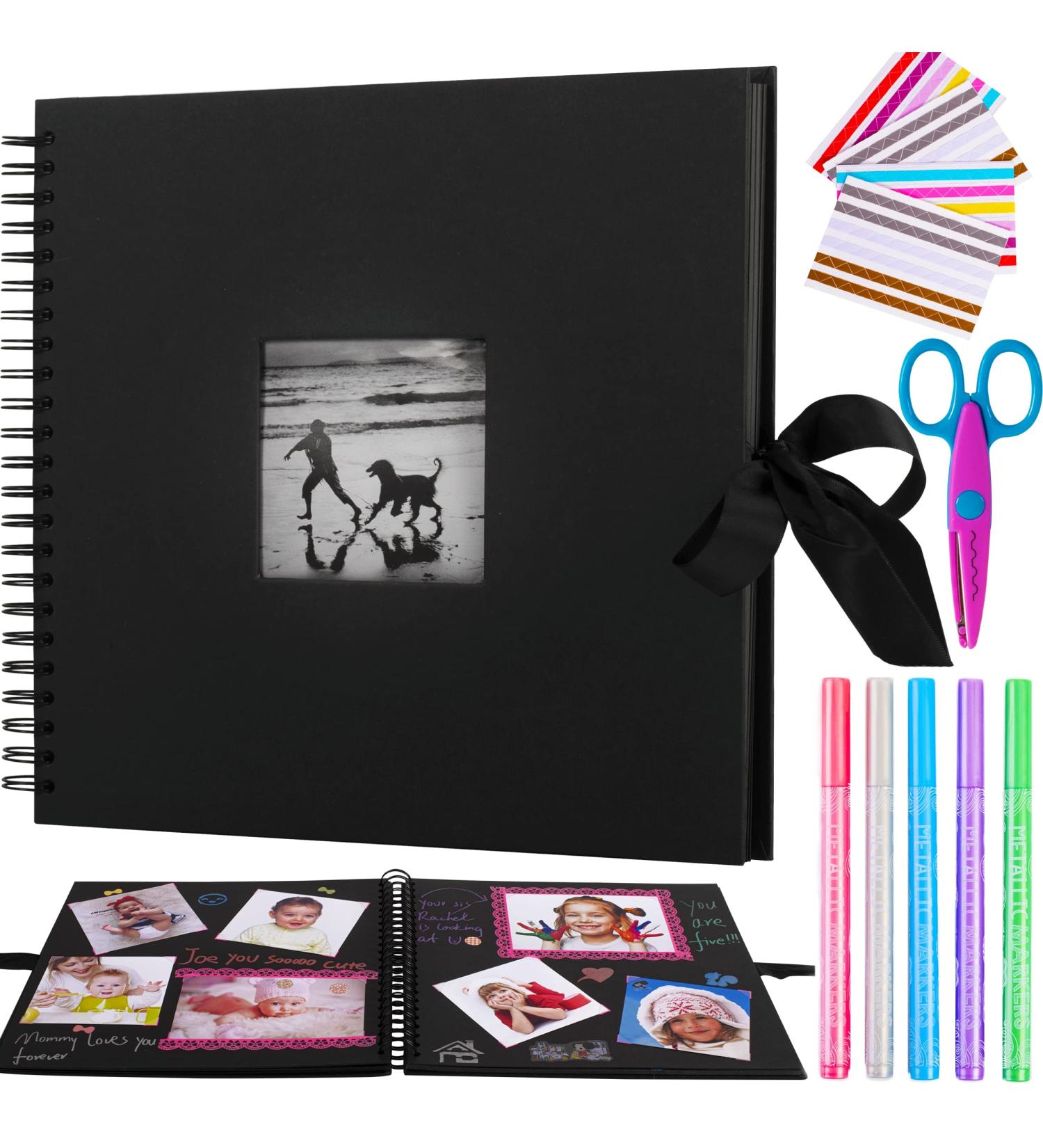 12x12 Inch Wedding Scrapbook Photo Album with 216 Photo Corners - 60 Pages, Black - Buy Online on GoSupps.com
