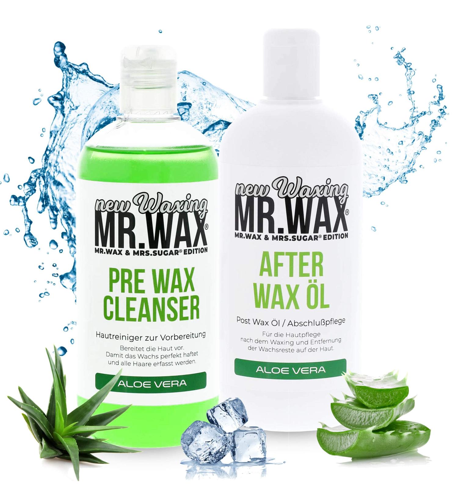 Mr. Wax Set: Pre Wax Skin Cleanser & Aloe Vera Aftercare Oil (2x500ml) - Perfect for Smooth Skin After Waxing - Buy Online on GoSupps.com