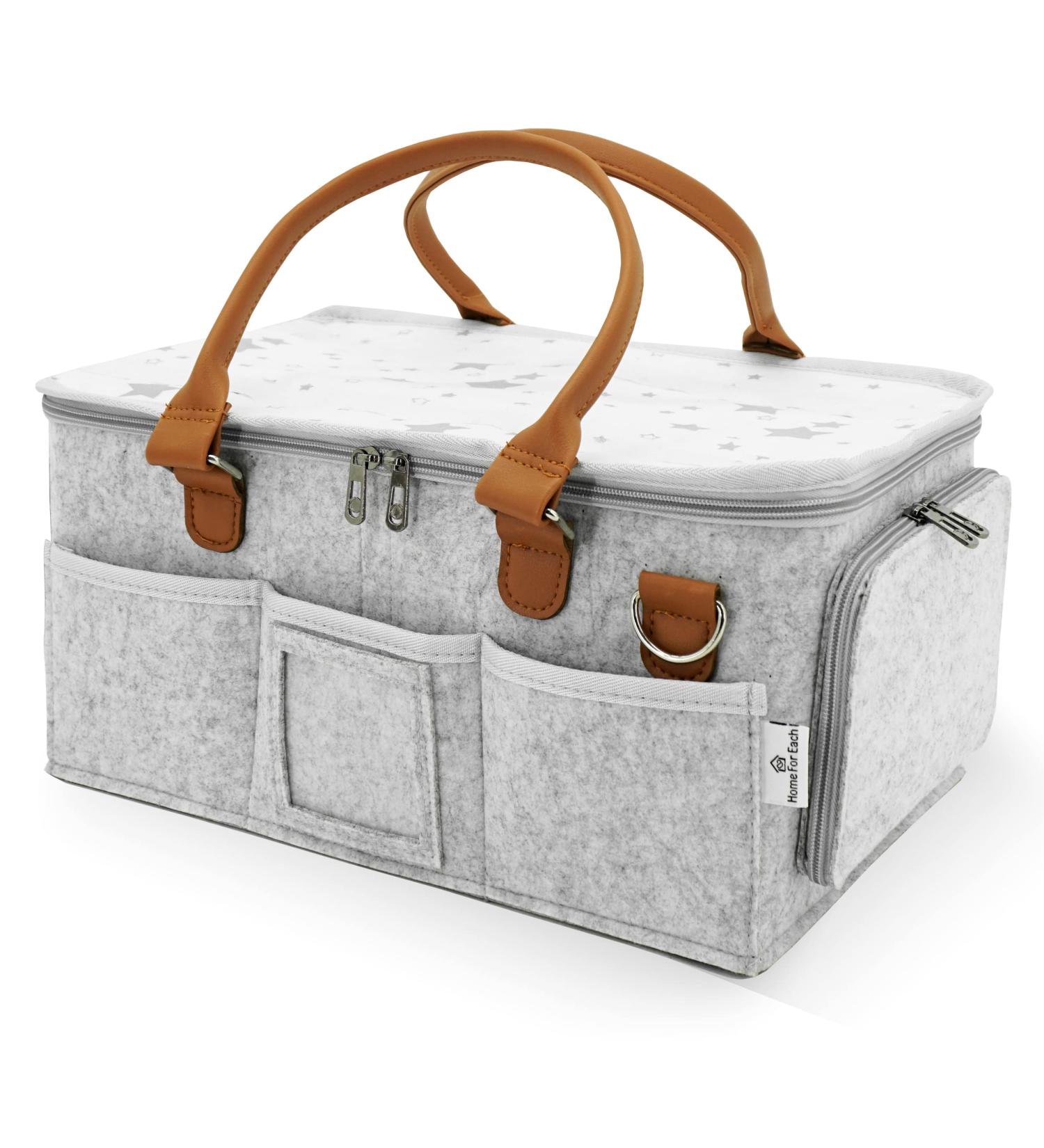 Portable Diaper Caddy Storage Bag | Roll Lid & Dividers | Nursery Organizer for Changing Table, Car & Travel | Grey Baby Caddy - Buy Online on GoSupps.com