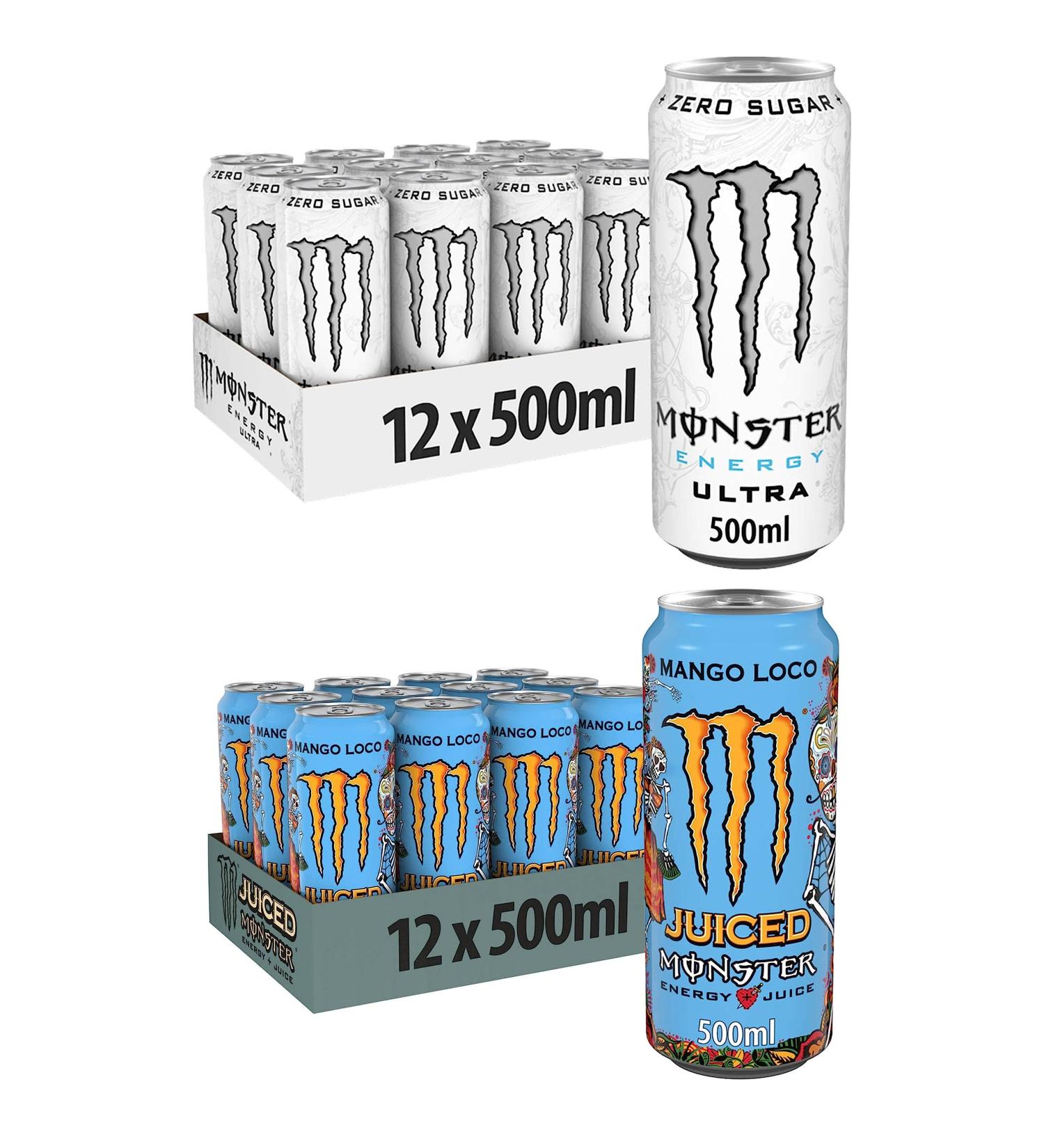 Monster Energy Drinks 12 Pack 500ml (12 Cans Ultra White & 12 Cans Mango Loco) BY SHOP 4 LESS