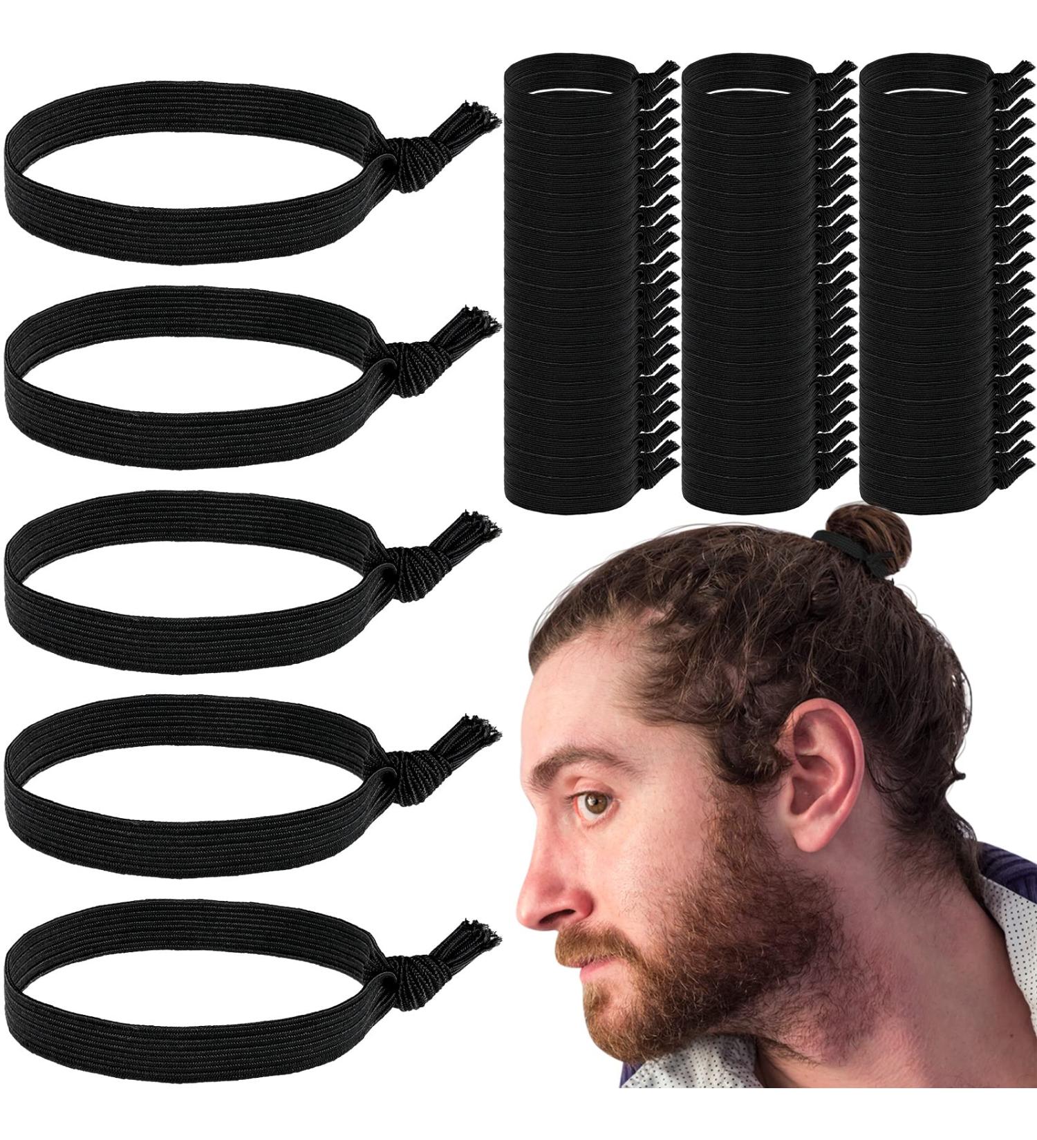 50 Pcs Black Knotted Men's Hair Ties - Elastic Flat Hair Bands for Man Bun, No Crease Holders and Accessories for Thick Long Hair Men - Buy Online on GoSupps.com