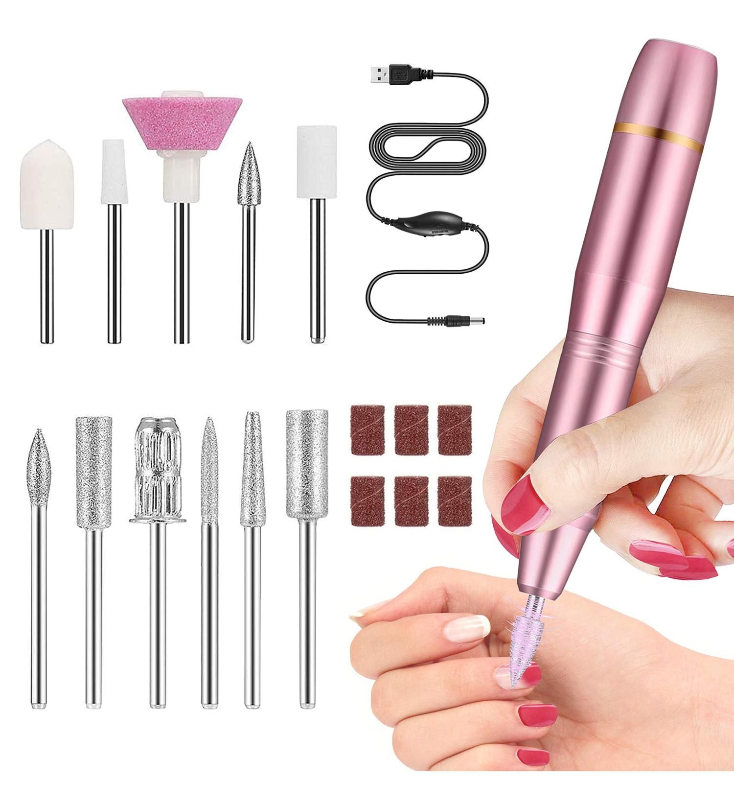 Folai Pink Electrical Nail Drill - USB Type Sand Bands for Nail Removal & Professional Manicure/Pedicure Tools for Home Salon - Buy Online on GoSupps.com