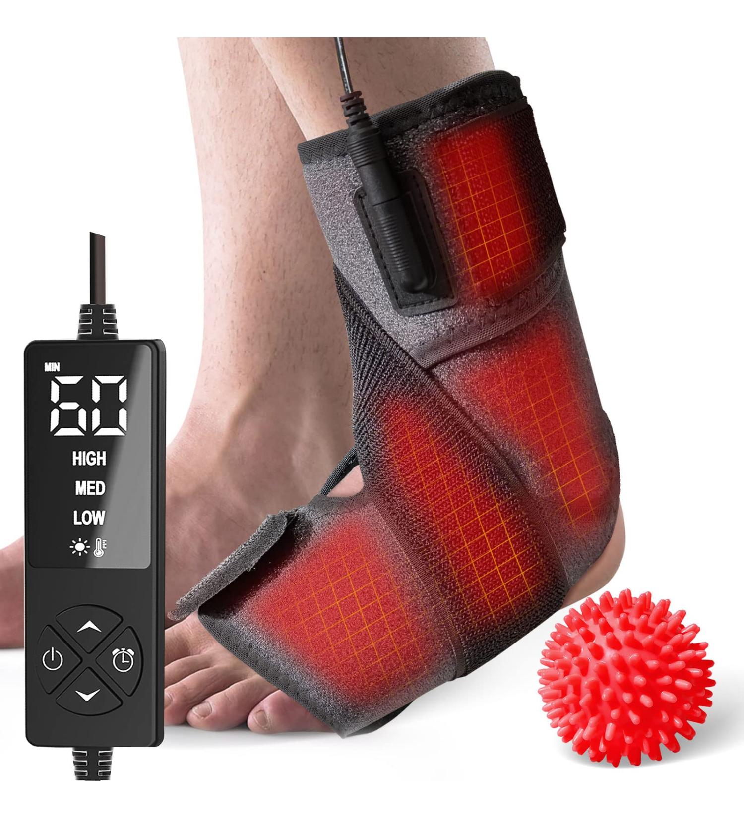 Sticro Heated Ankle Wrap for Achilles Tendonitis & Plantar Fasciitis Relief - Foot Heating Pad with Massage Ball for Sprained Ankle - Arthritis & Heel Pain Relief (Gray) - Buy Online on GoSupps.com