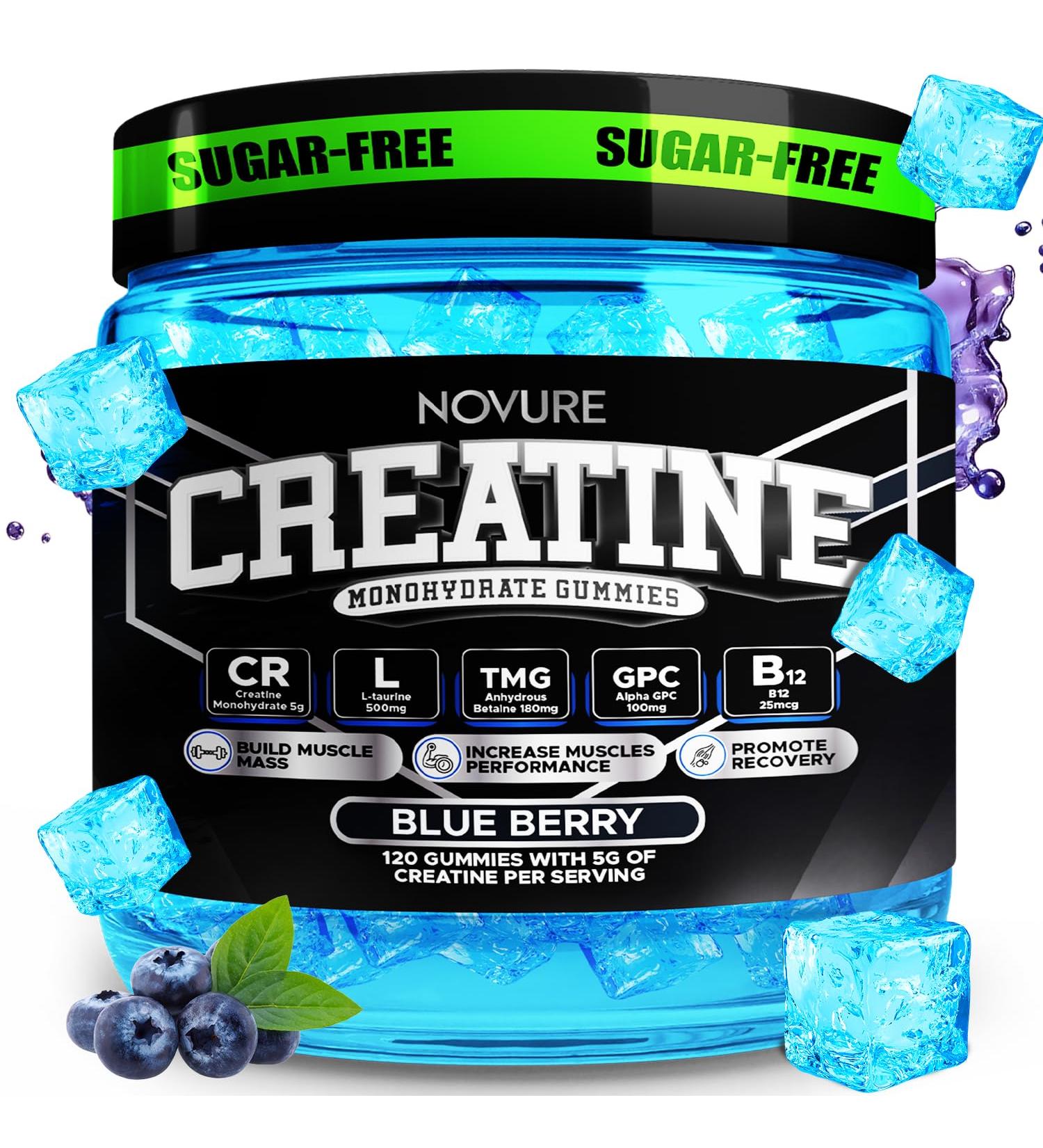 Creatine Monohydrate Gummies 5000mg Advanced Muscle & Focus Blend with Alpha GPC B12 & Taurine Vegan Sugar-Free Blueberry & Raspberry Flavors Made in USA 120 Gummies (30 Servings) Blueberry 1 Count (Pack of 120) - Buy Online on GoSupps.com