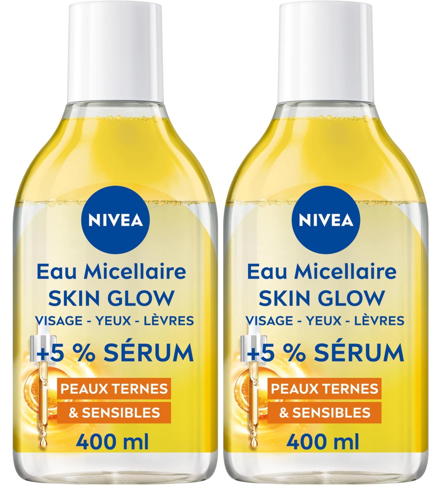NIVEA - Eau Micellaire Visage Waterproof Skin Glow - Nettoie En Douceur D maquille & Illumine - 5% S rum Aux Vitamines C & E - Complexe Amino Acid - Sans Parfum - Peaux Ternes & Sensibles - 400 ml