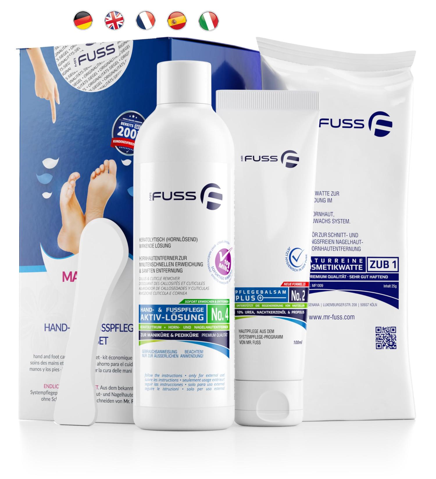 Mr. Fuss Horn Skin Remover Active Solution No.4 - Advanced 4-Part Pack for Safe Corneal & Nail Skin Removal | International Shipping Available - Buy Online on GoSupps.com