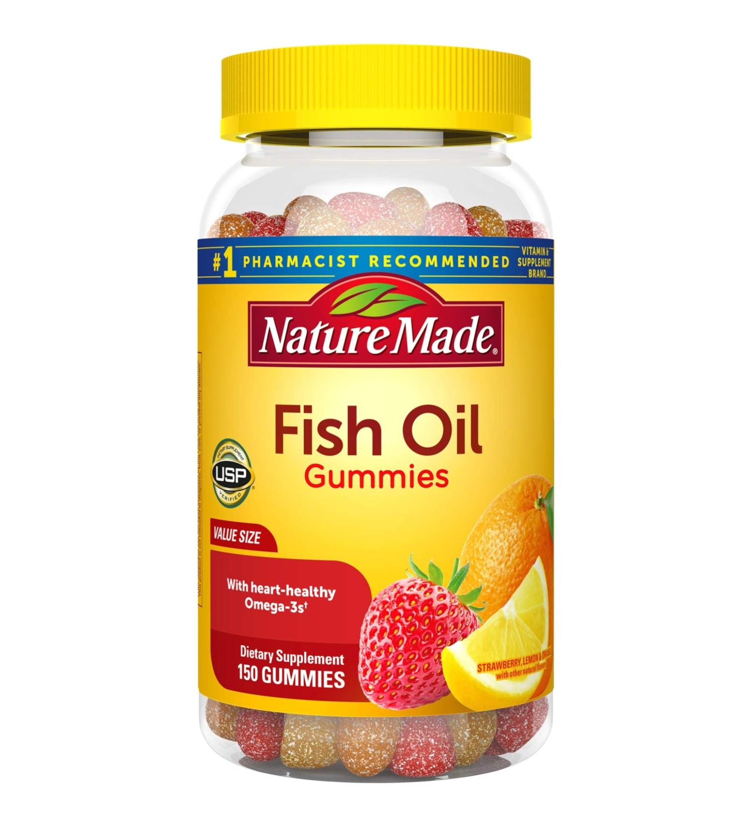 Nature Made Strawberry Lemon Orange Fish Oil Gummies - 150 Count for Heart Health - Buy Online on GoSupps.com