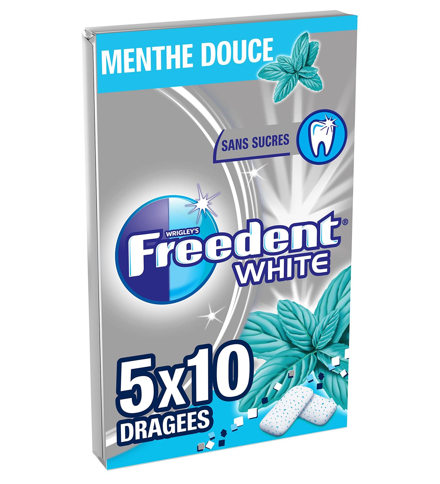  Freedent FREEDENT WHITE - Mild Mint Chewing Gum - Sugar Free - 5 x 10 pieces - 70g - Buy Online on GoSupps.com