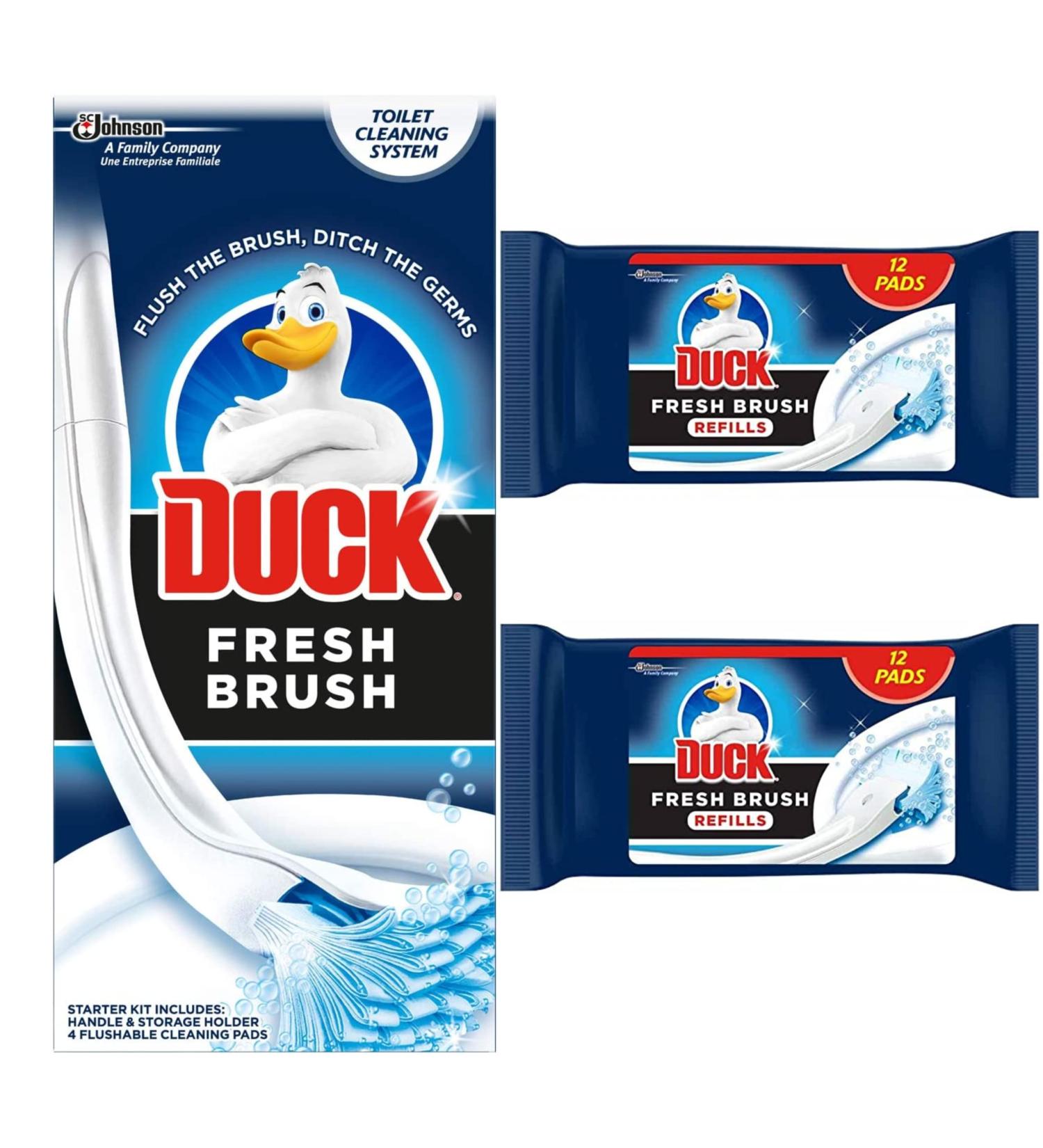 Toilet Cleaner Starter Kit Bundle Includes 1 Duck Fresh Brush With Holder and 24 Flushable Cleaning Duck Fresh Brush Refill Pads - Buy Online on GoSupps.com