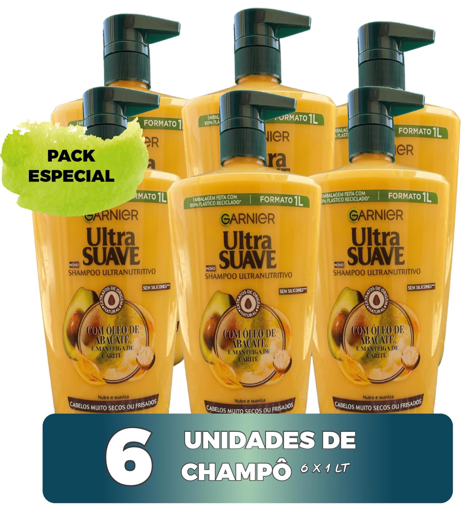 Garnier Pack with 6X1L Ultra Doux Champ Abacate Oil and Shea Butter - Intense Nutrition for Dry and Frizzy Hair - 1 Liter - Buy Online on GoSupps.com