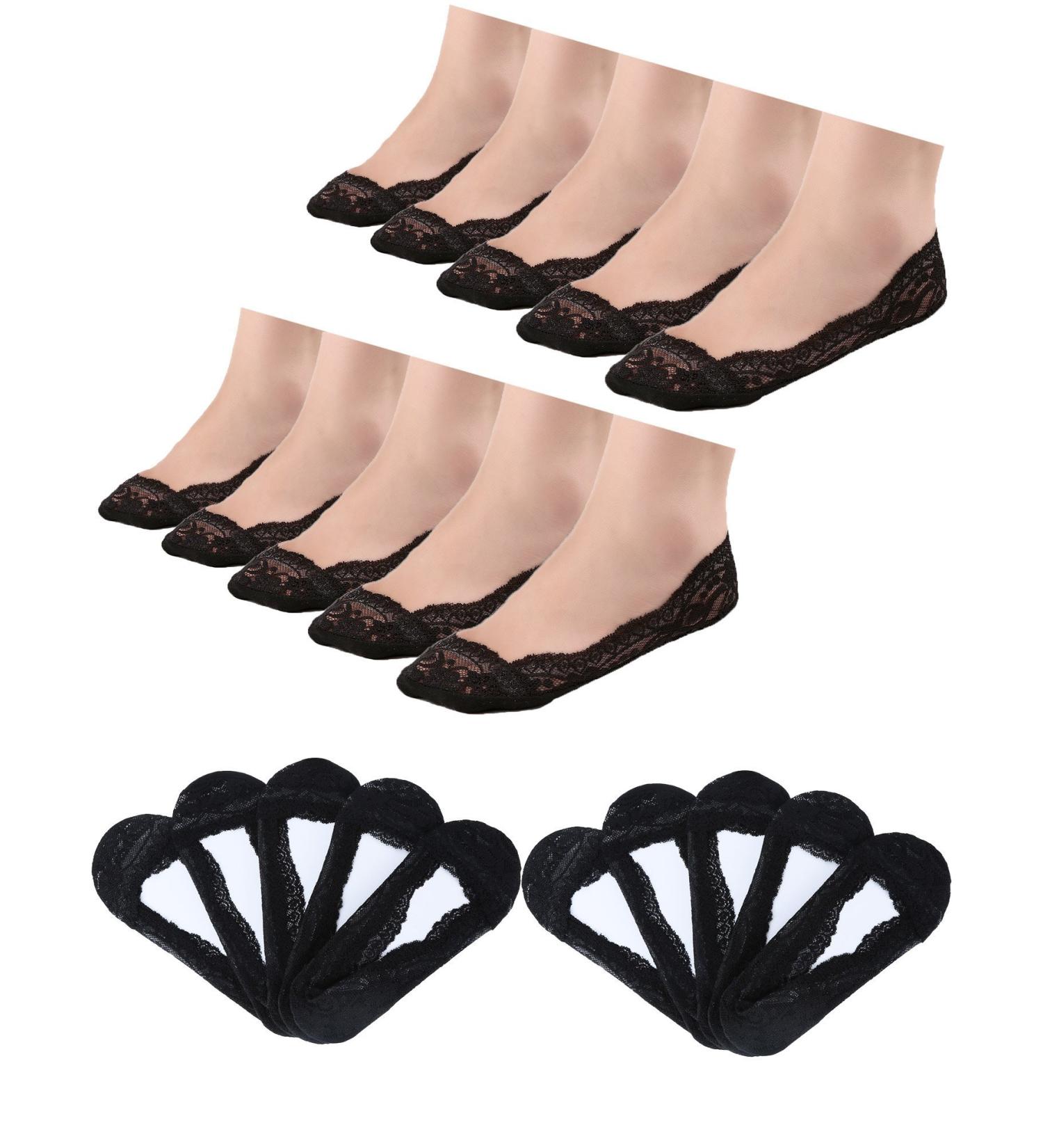 10 Pairs No Show Lace Boat Socks for Women - Non-Slip Invisible Socks in Black - Perfect for Any Occasion - Buy Online on GoSupps.com