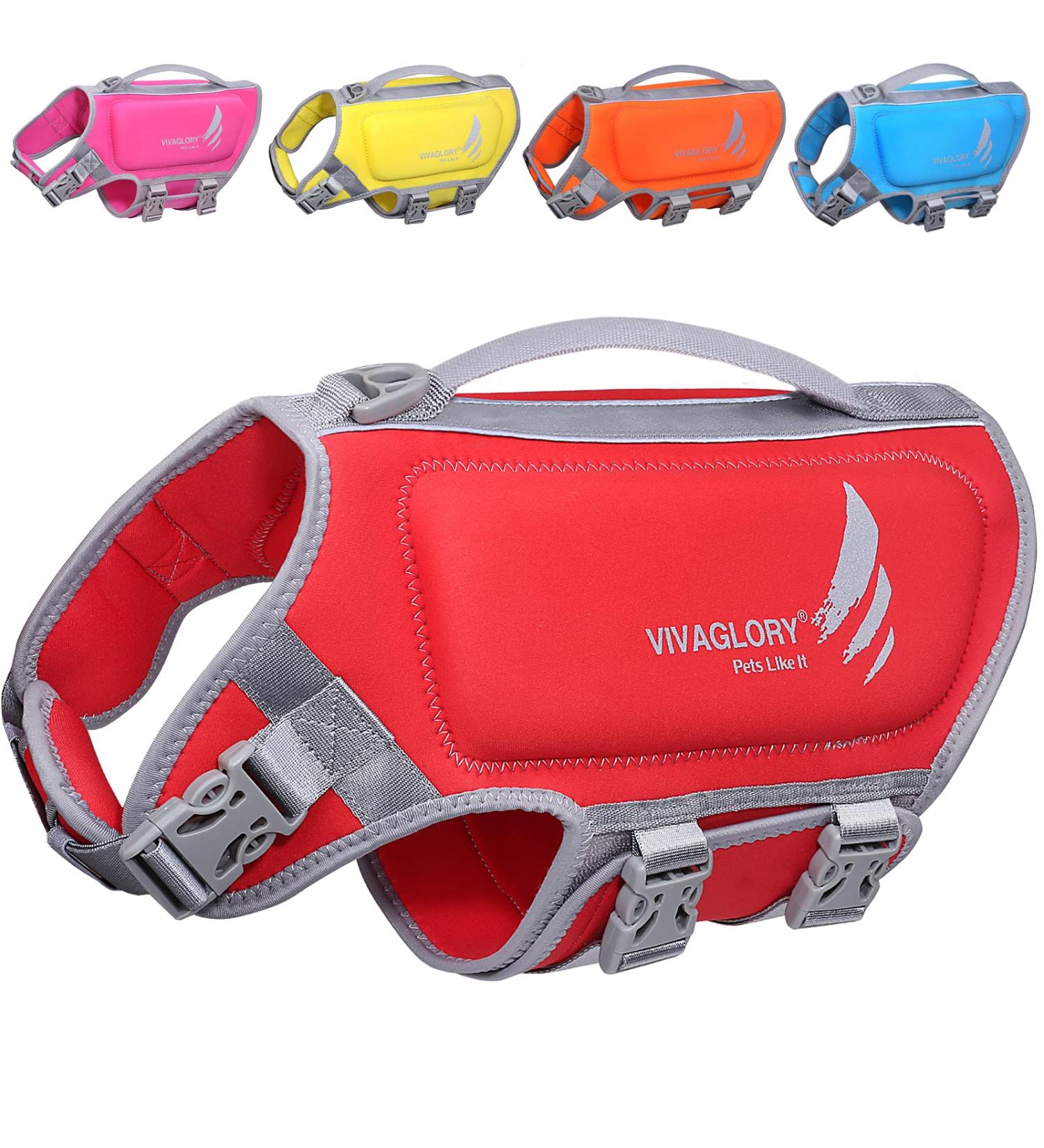 VIVAGLORY Lightweight Dog Life Jacket XS Red | Pet Life Preserver with D-ring and Quick Release Buckle | Skin-Friendly Neoprene for Puppy Small Dogs | 41-51cm Ribcage Girth - Buy Online on GoSupps.com