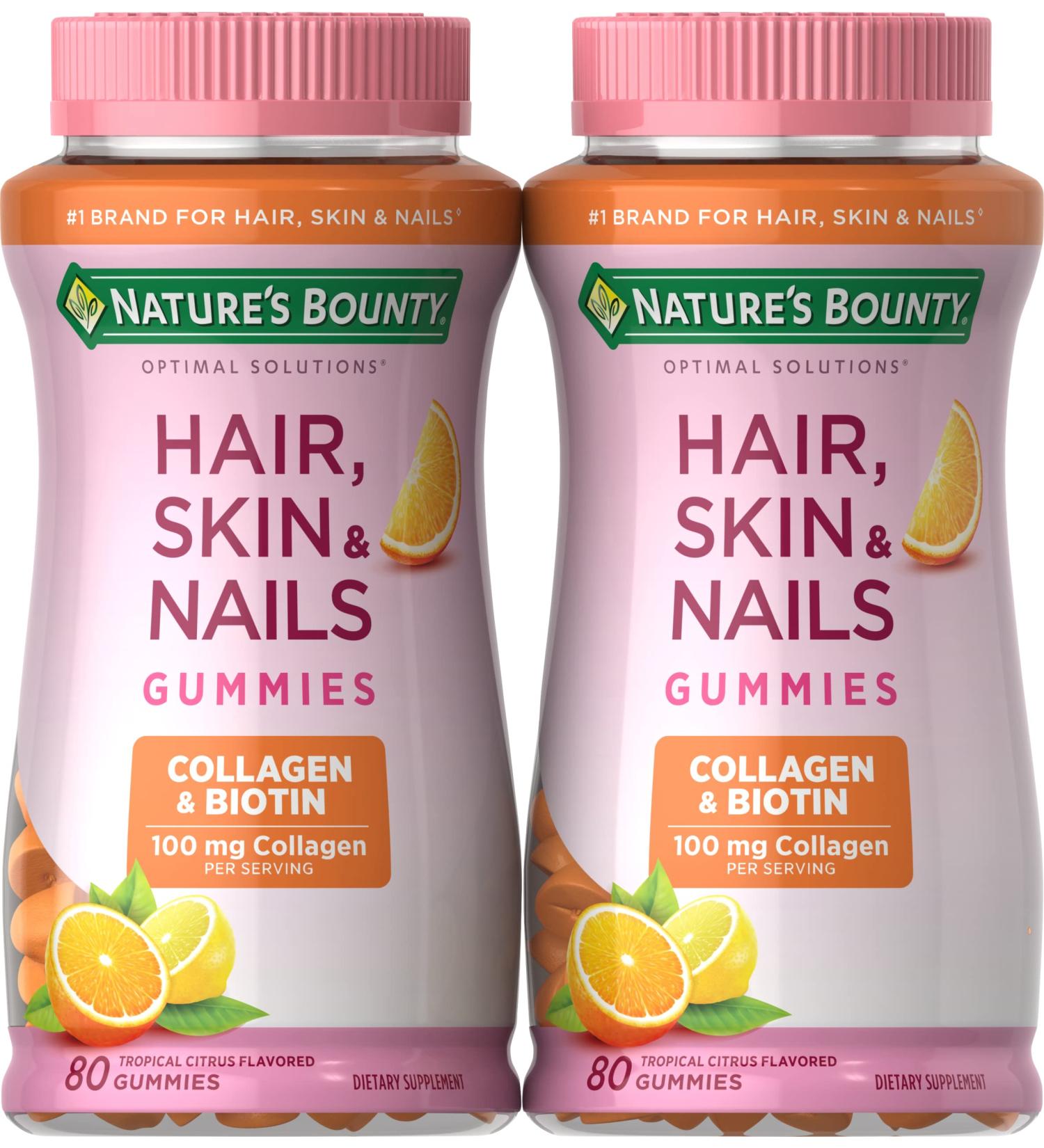 Nature's Bounty Hair Skin Nails with Biotin and Collagen Orange 80 Count Pack - Pack of 2 - Buy Online on GoSupps.com